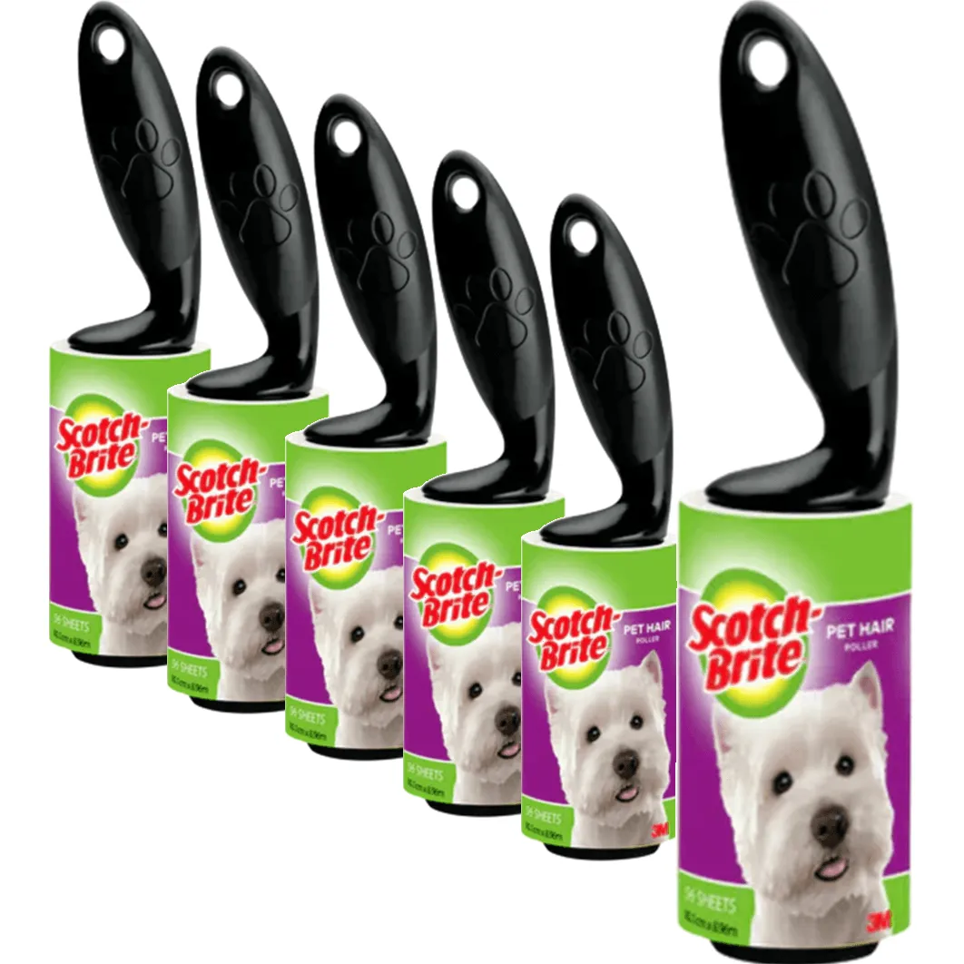 6 Pack Scotch-Brite Lint Pet Hair Roller Remover 56 Sheets