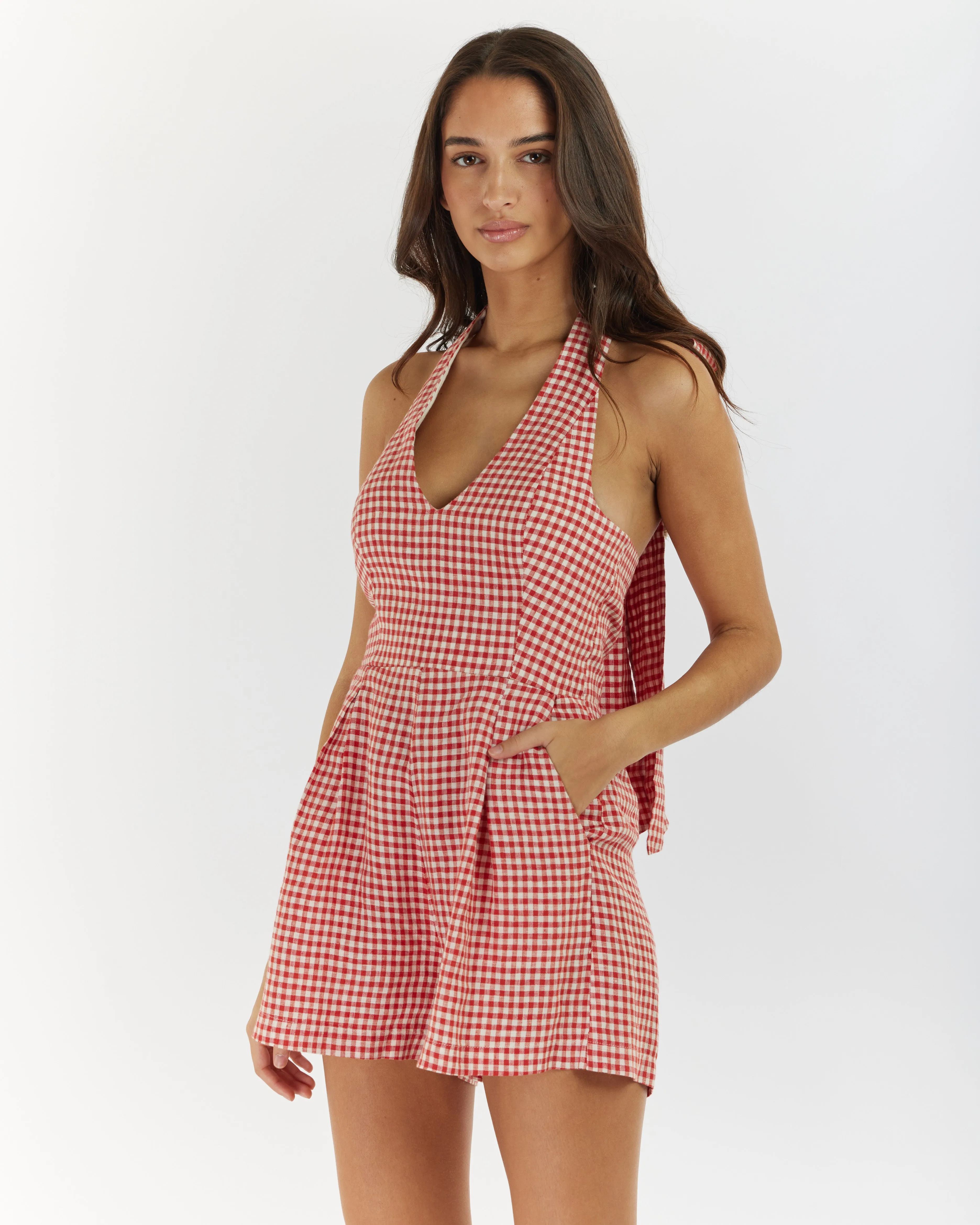 Adele Gingham Halter Romper.