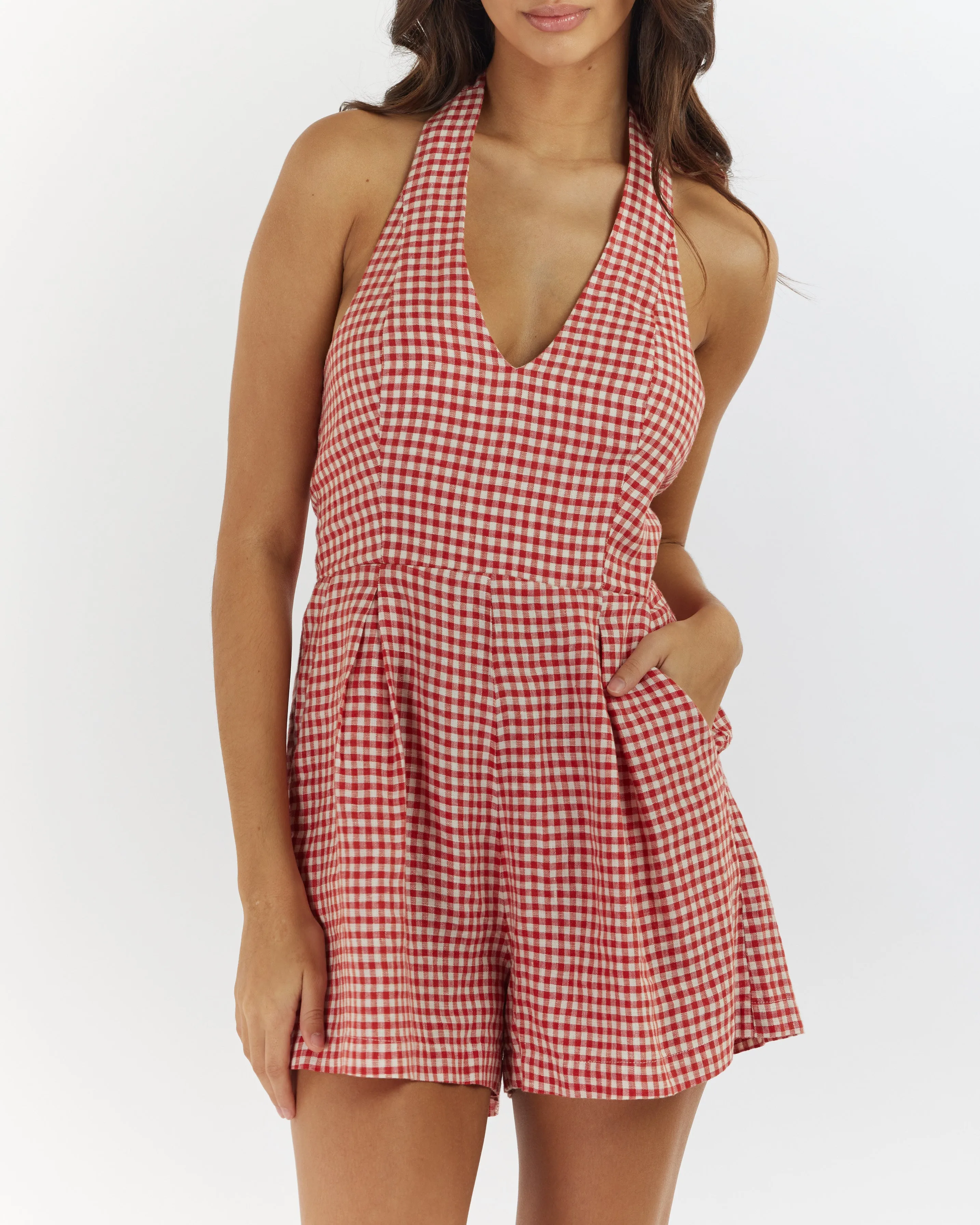 Adele Gingham Halter Romper.