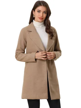 Allegra K- Double Breasted Lapel Raglan Sleeve Mid Length Overcoat