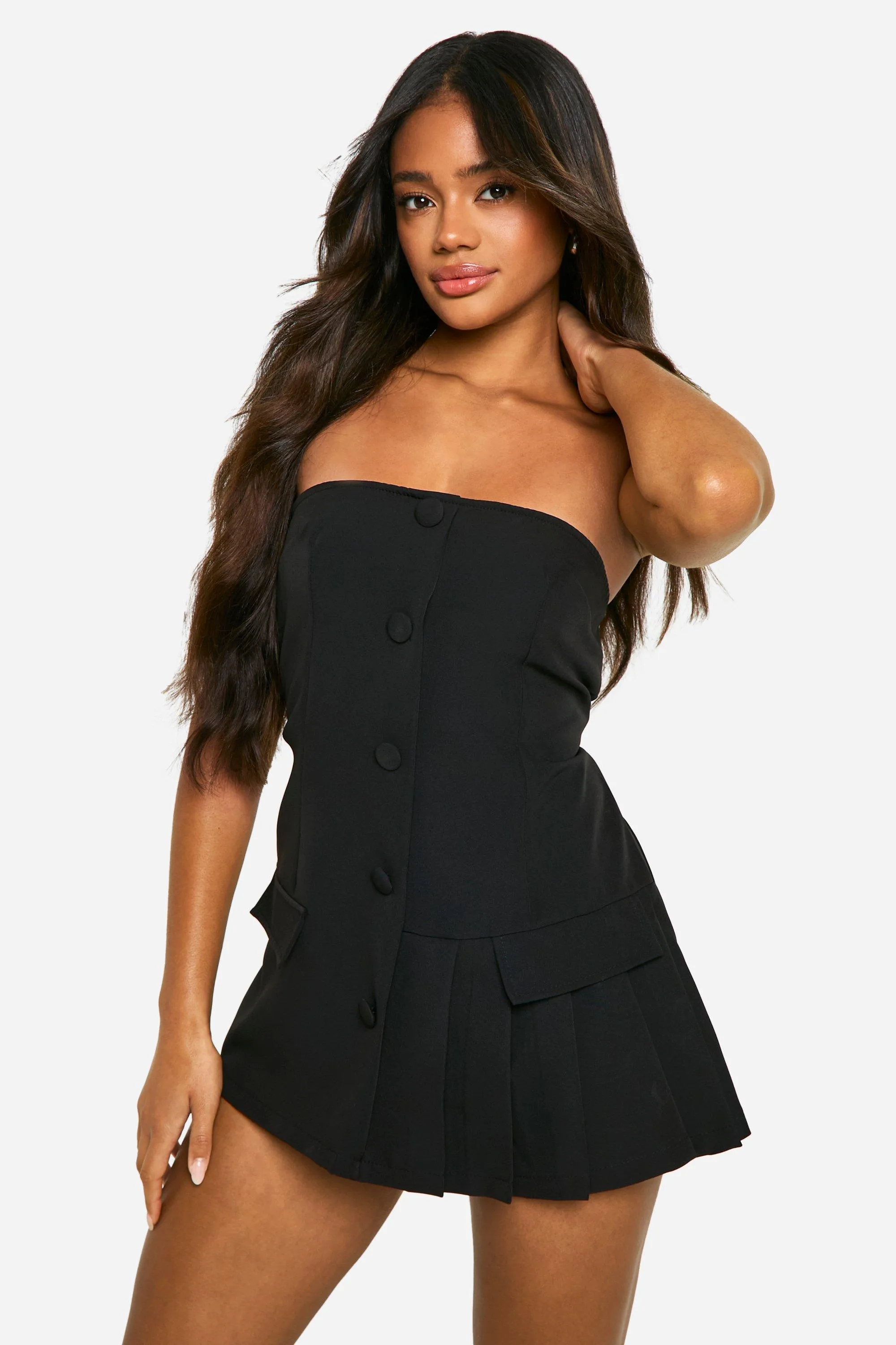 Asymmetric Bandeau Pleated Playsuit