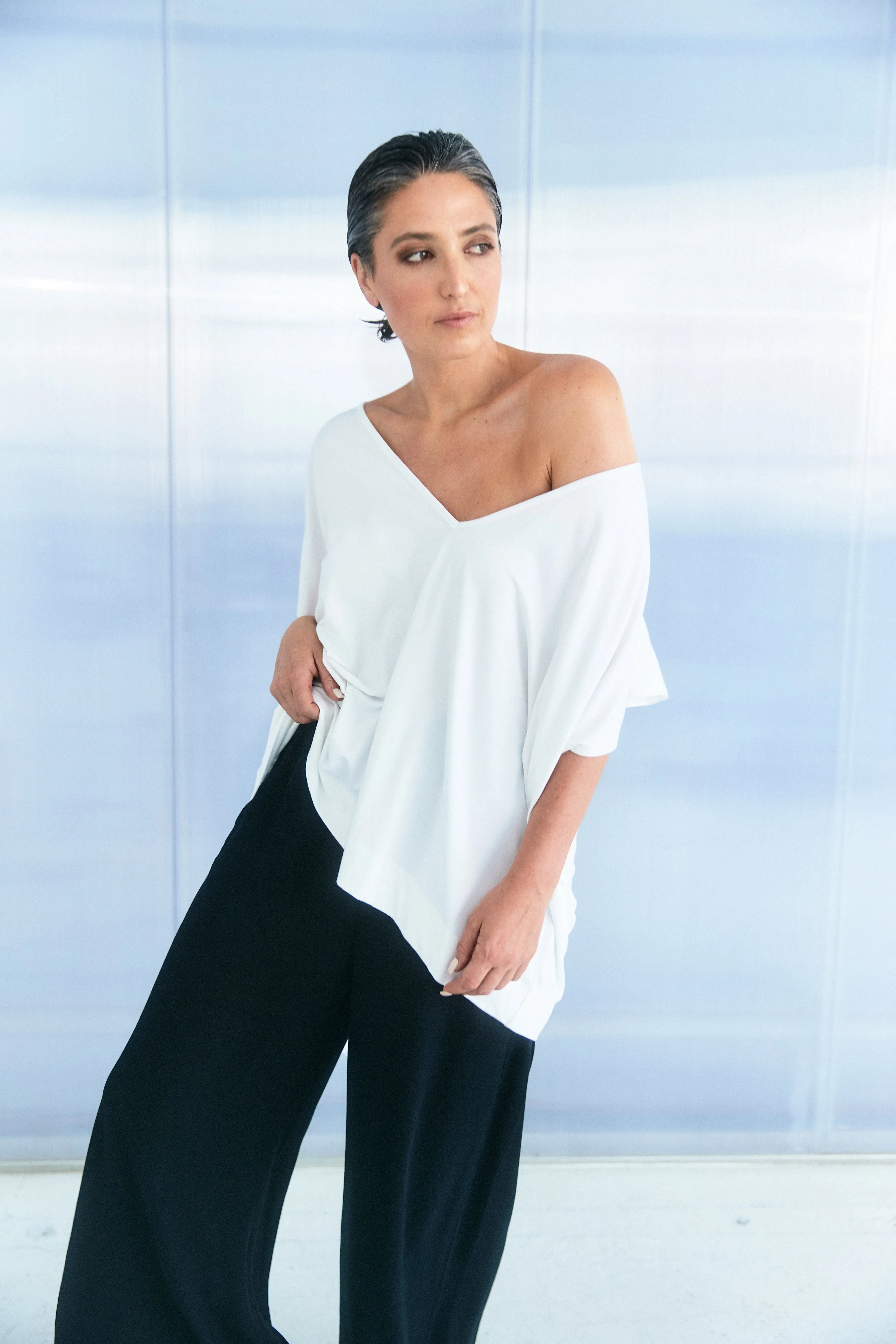 Bamboo Poncho Top - White