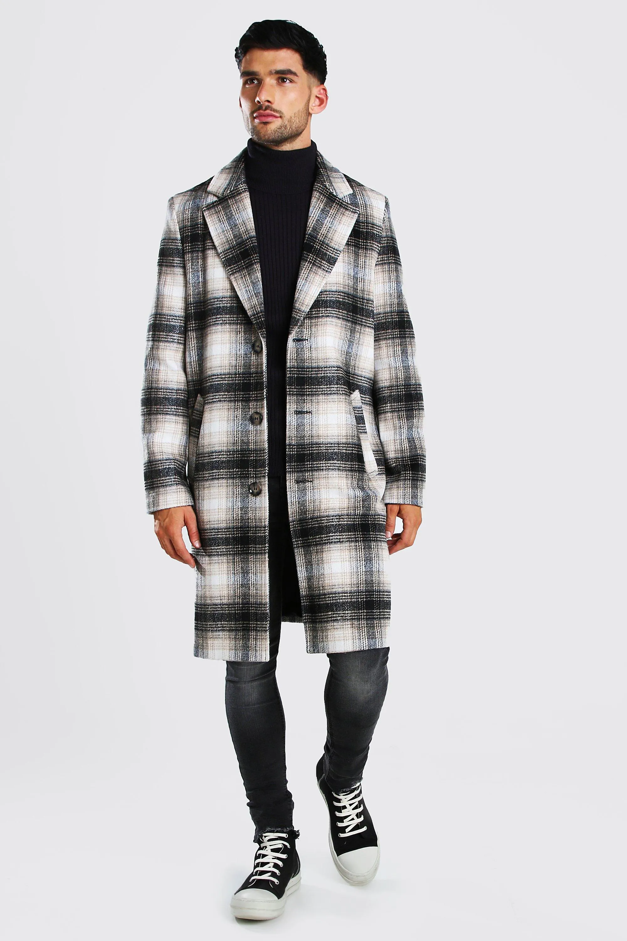 Big Check Single Breasted Oversized Overcoat | boohooMAN UK