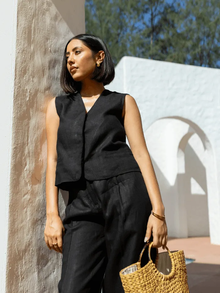 Black Linen Waistcoat & Trousers