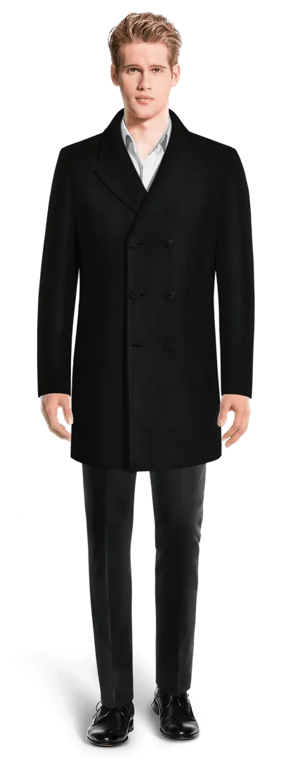 Black Short Double breasted overcoat with contrasted Buttonthreads