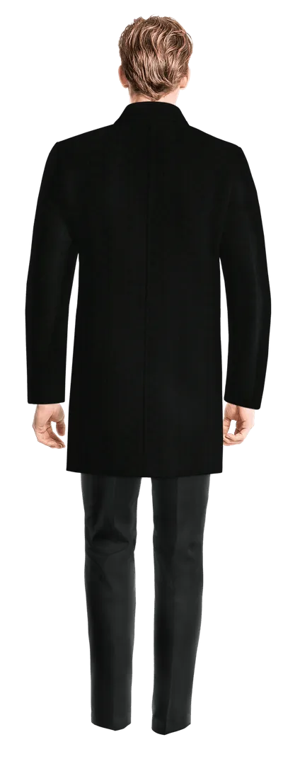 Black Short Double breasted overcoat with contrasted Buttonthreads