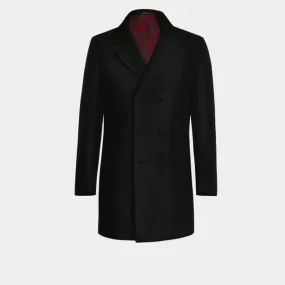 Black Short Double breasted overcoat with contrasted Buttonthreads