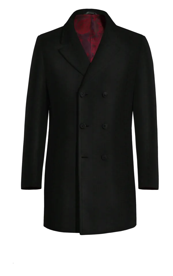 Black Short Double breasted overcoat with contrasted Buttonthreads