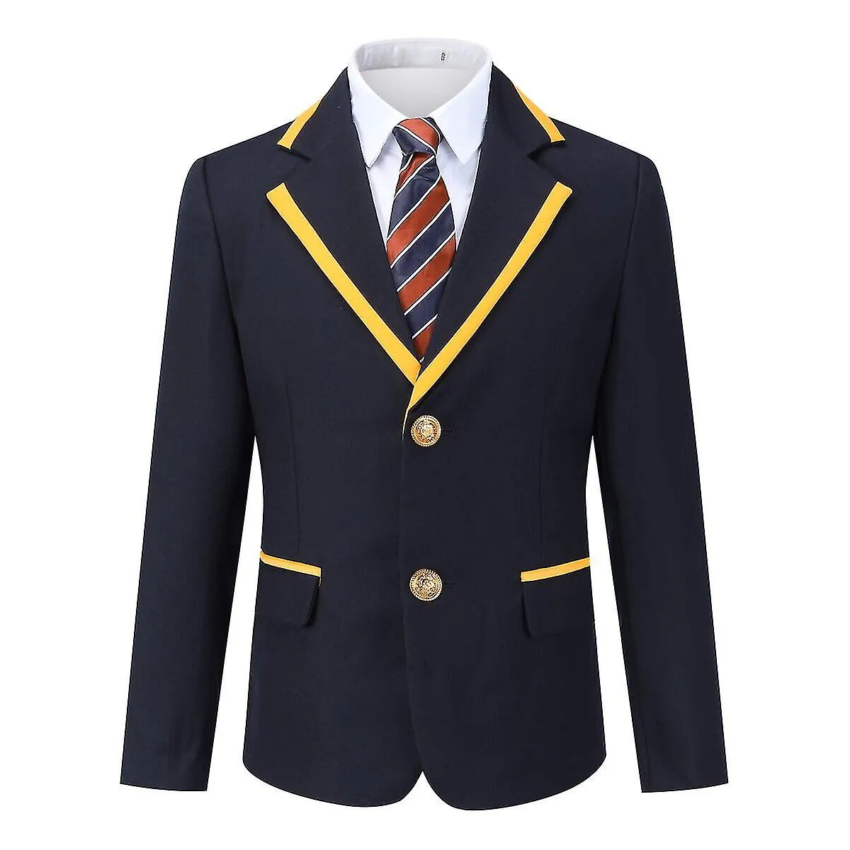 Boys Teens Uniform 4pcs Colorblock Suit Wedding Tuxedo Formal Dress