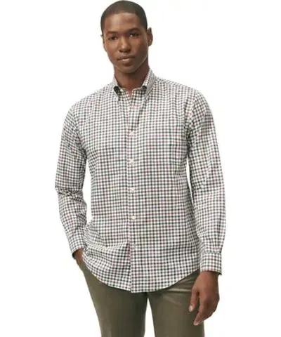 Brooks Brothers Men's Stretch Supima Cotton Non-Iron Oxford Polo Button Down Collar Checked Shirt