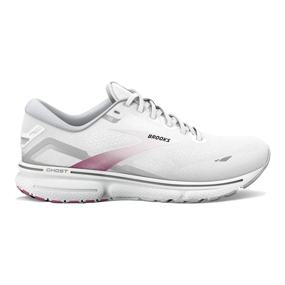 Brooks Ghost 15 Women's Shoes, White/Oyster/Viola, Size 5.5 B Medium