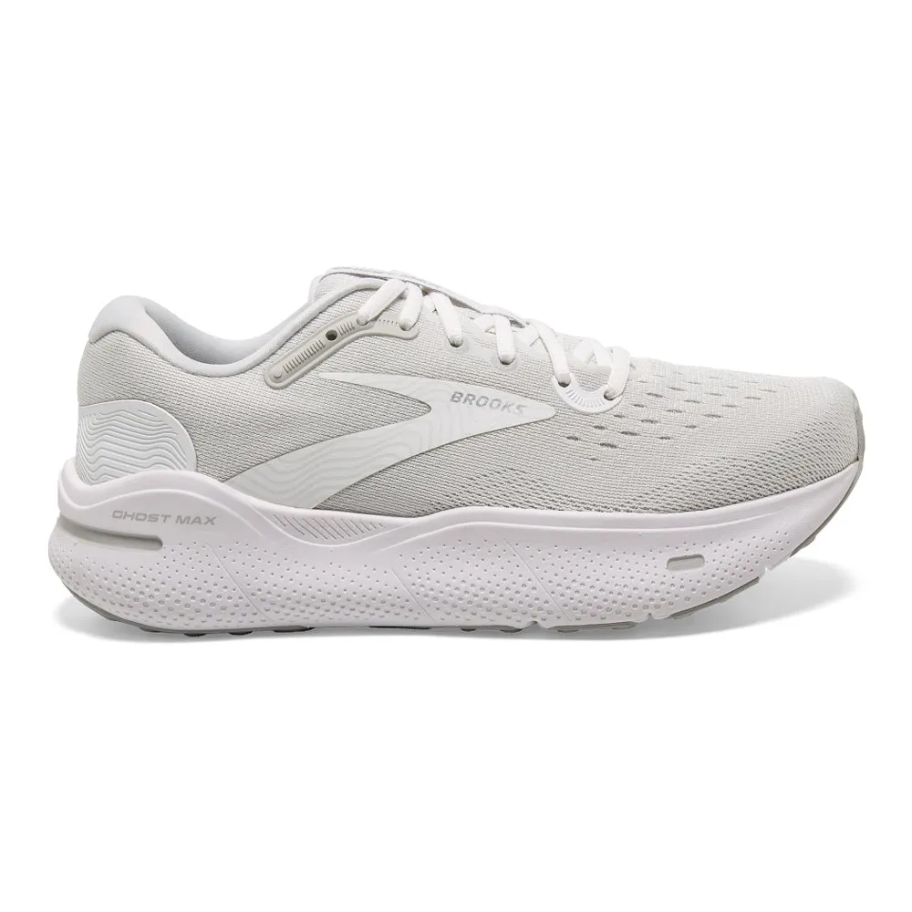 Brooks Ghost Max for Men - White/Oyster/Metallic Silver - Size 7 2E Wide