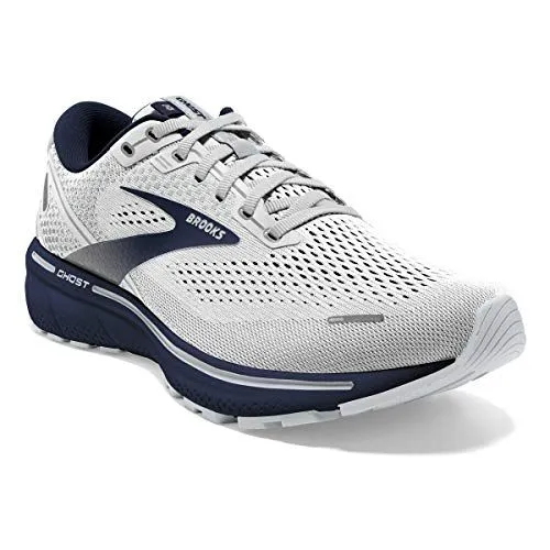 Brooks Mens Ghost 14 Athletic Shoes- Grey/Navy/White