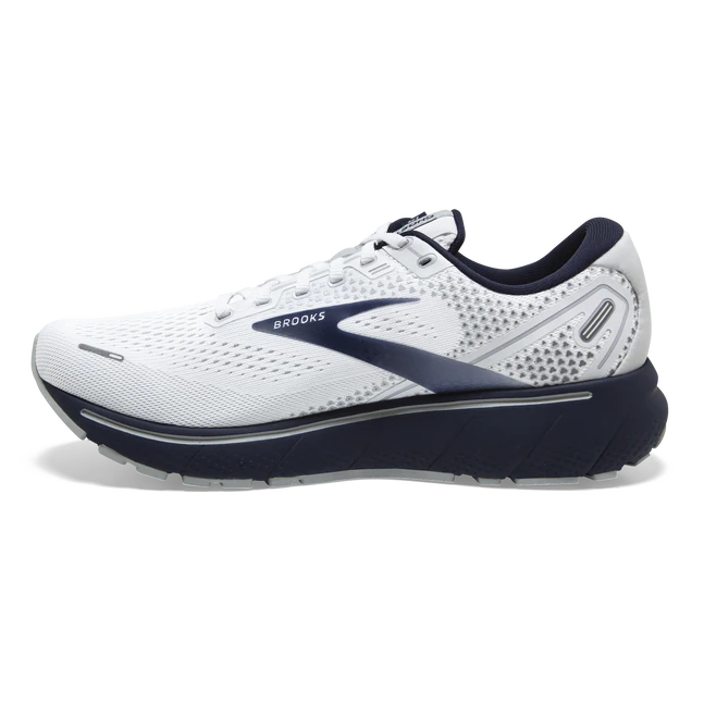 Brooks Mens Ghost 14 Athletic Shoes- Grey/Navy/White