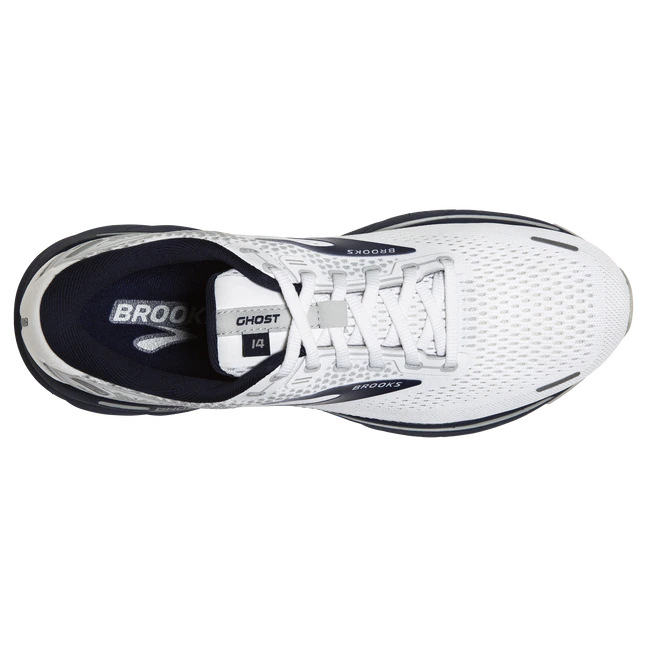 Brooks Mens Ghost 14 Athletic Shoes- Grey/Navy/White