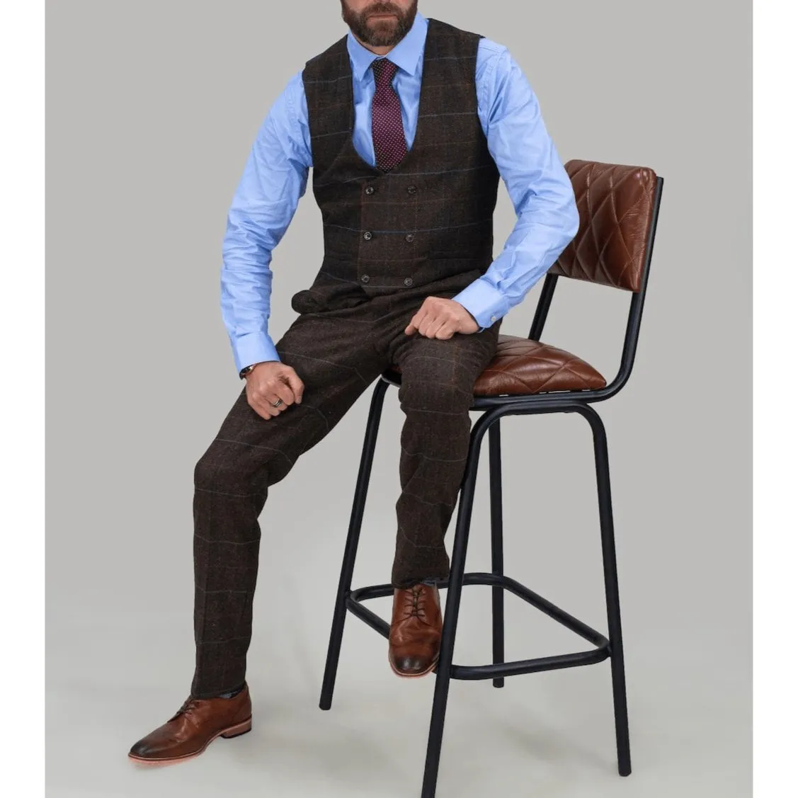 Brown Multi Check Tweed Waistcoat
