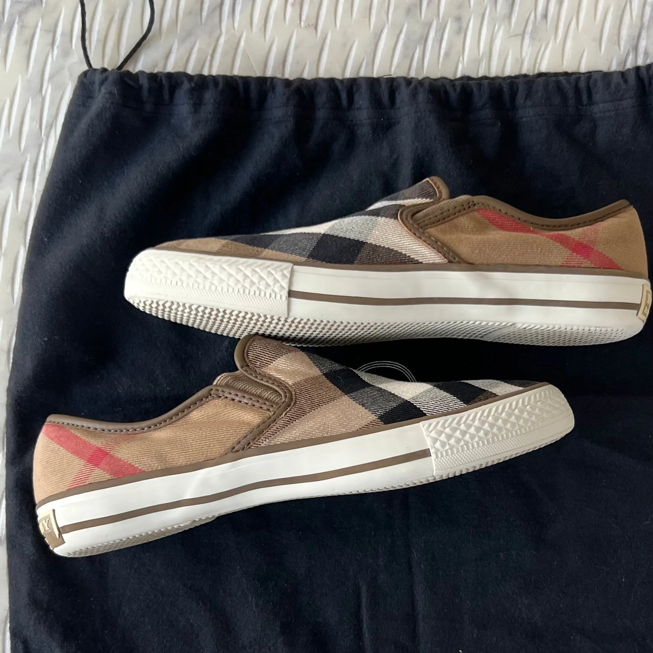 Burberry Beige Novacheck Canvas Leather Slip-On Sneakers