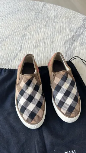 Burberry Beige Novacheck Canvas Leather Slip-On Sneakers