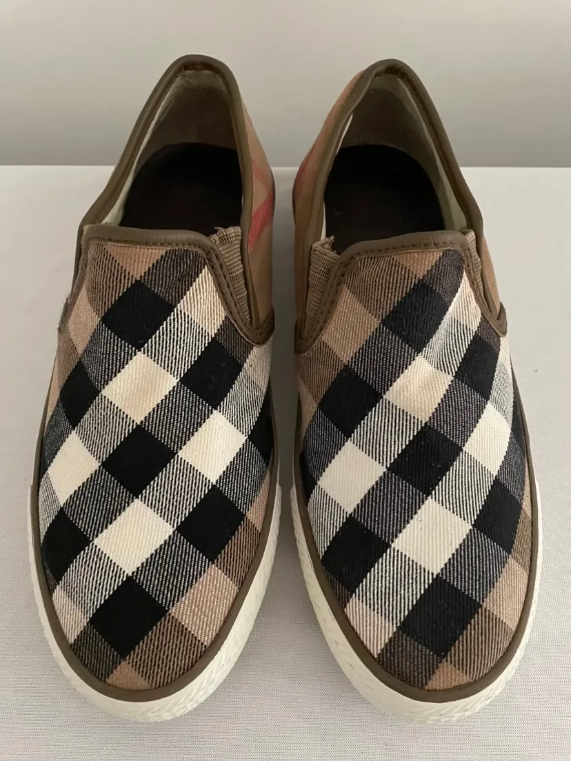 Burberry Beige Novacheck Canvas Leather Slip-On Sneakers