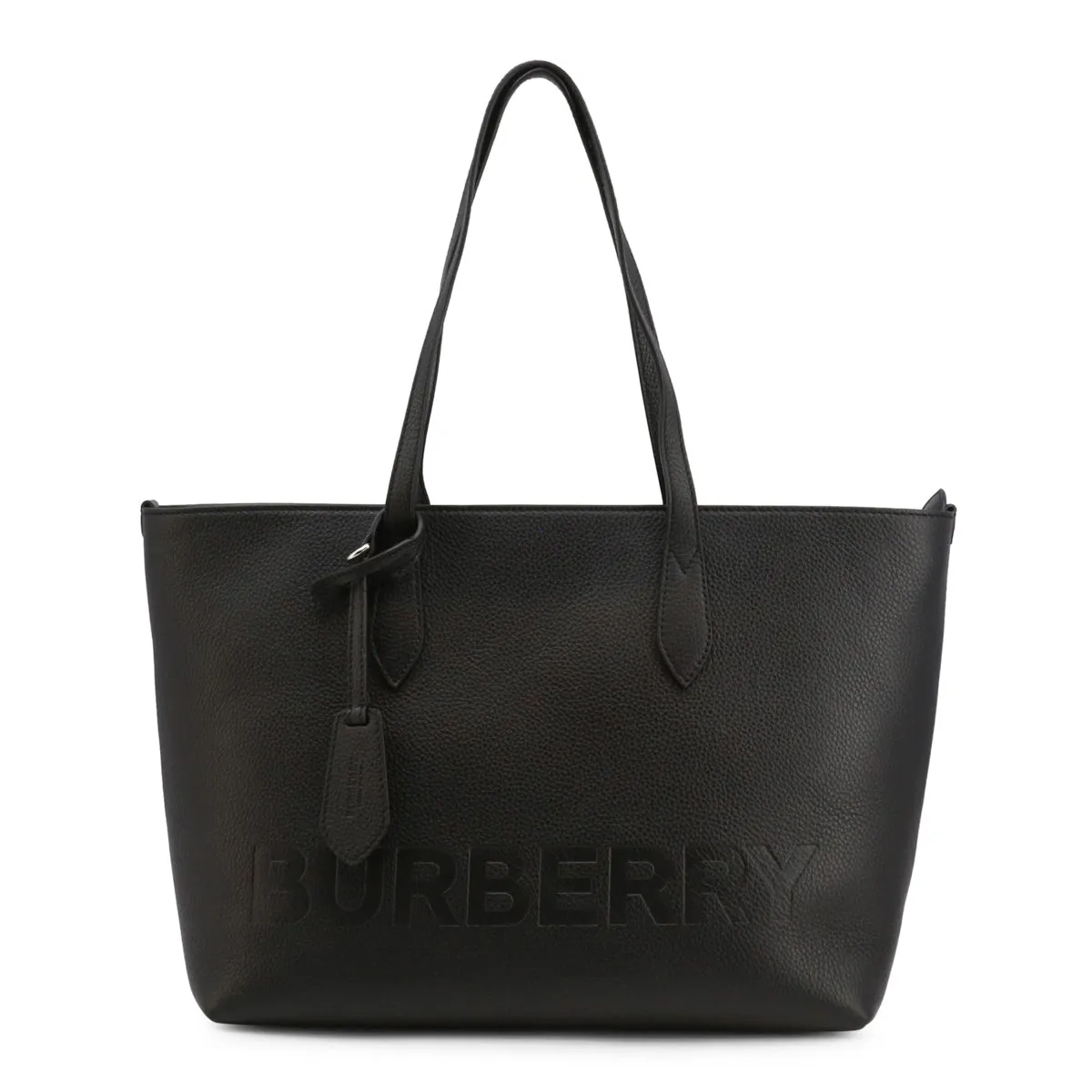 Burberry Black Leather Zippered Shopping Bag with Interior Lining