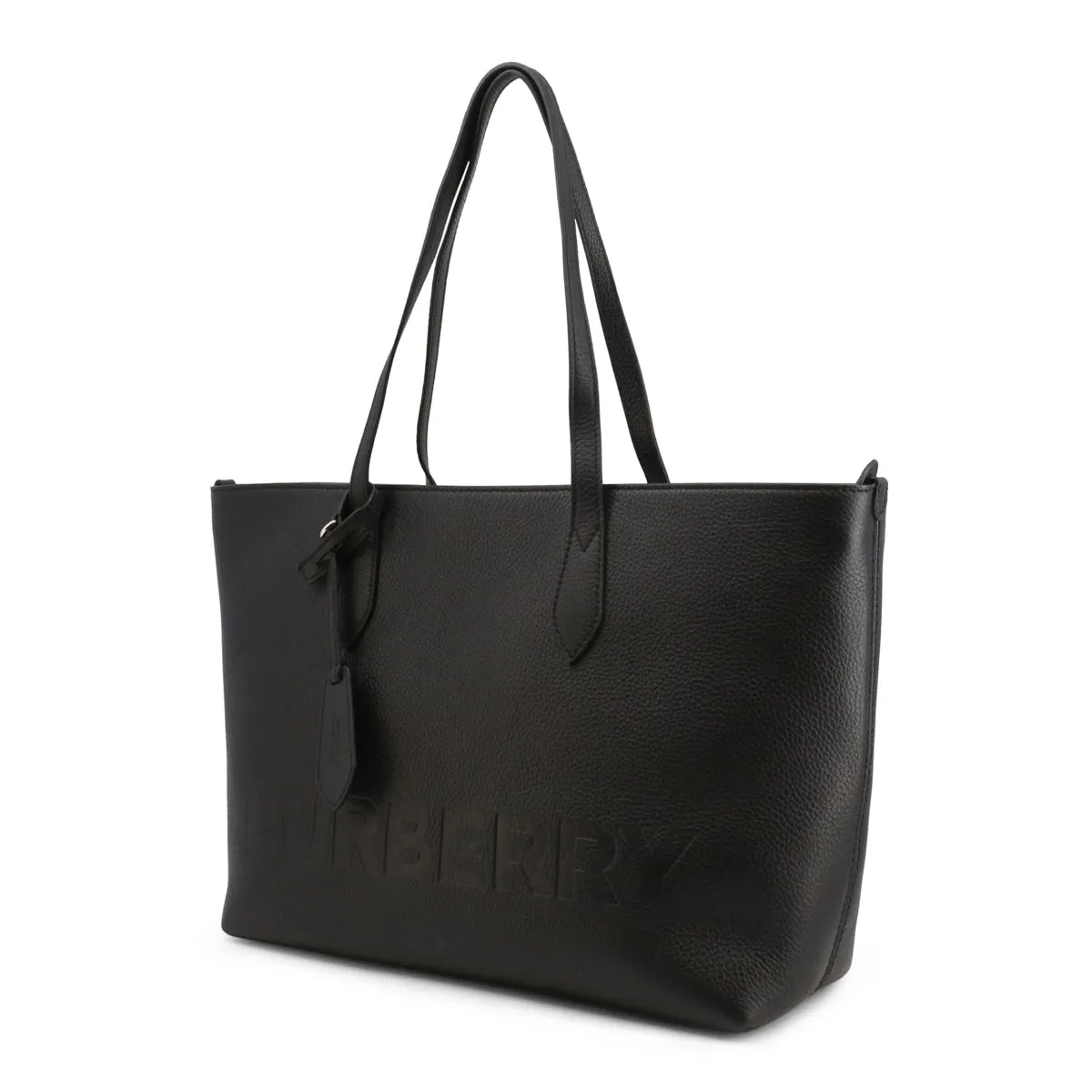 Burberry Black Leather Zippered Shopping Bag with Interior Lining