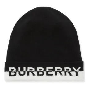 Burberry Black White Logo Cashmere Beanie