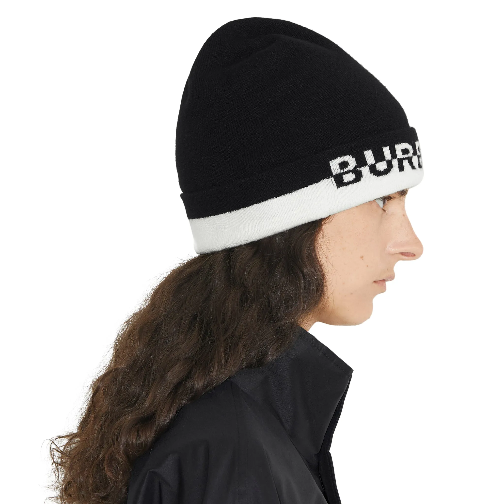 Burberry Black White Logo Cashmere Beanie