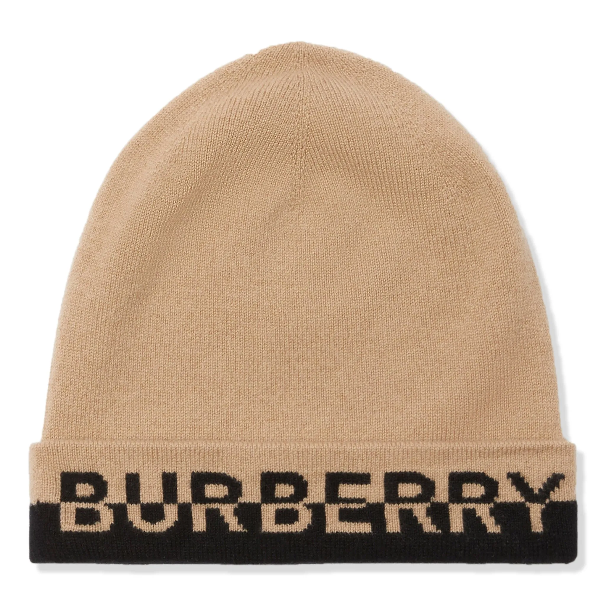 Burberry Cashmere Beige Black Logo Intarsia Beanie