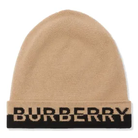 Burberry Cashmere Beige Black Logo Intarsia Beanie