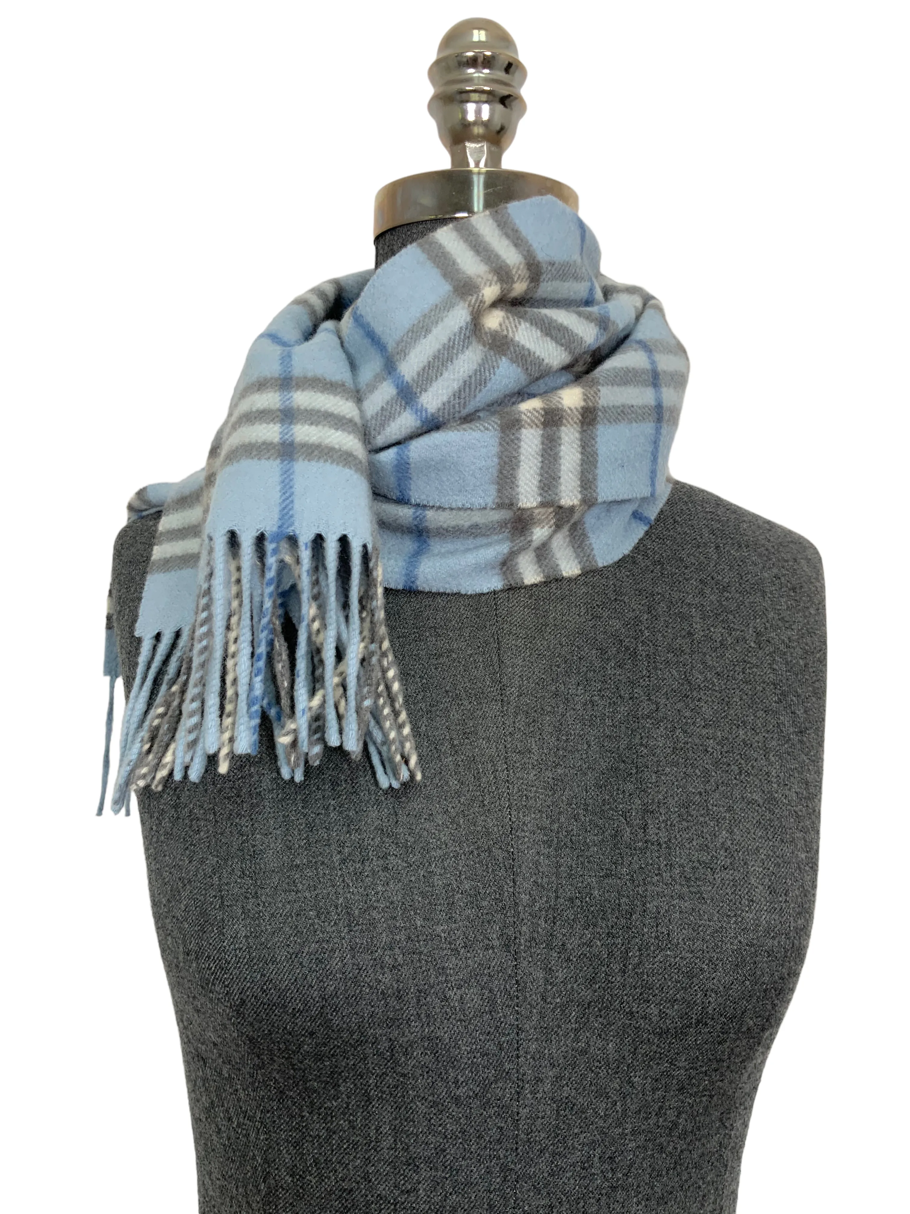 Burberry Checkered Plaid Cashmere Scarf Fringe