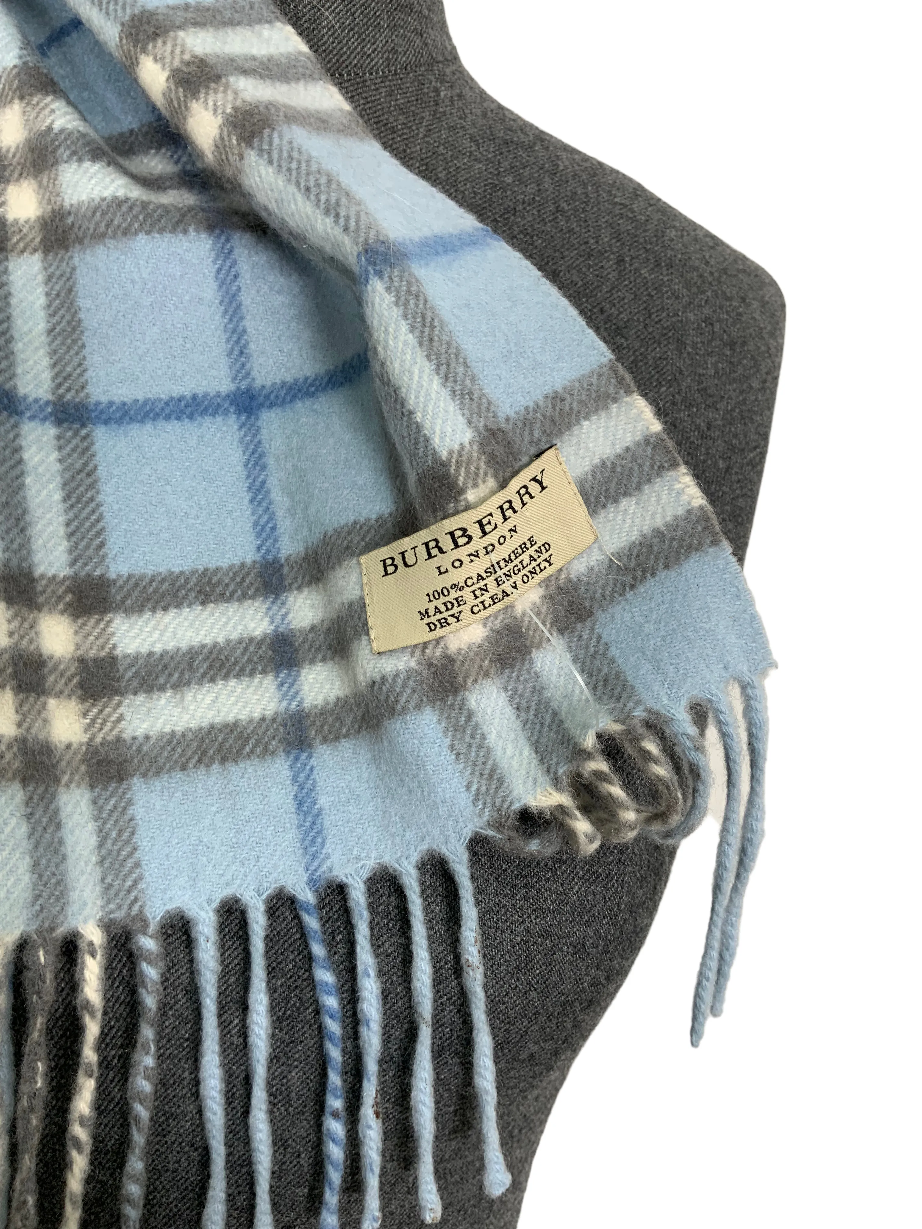 Burberry Checkered Plaid Cashmere Scarf Fringe