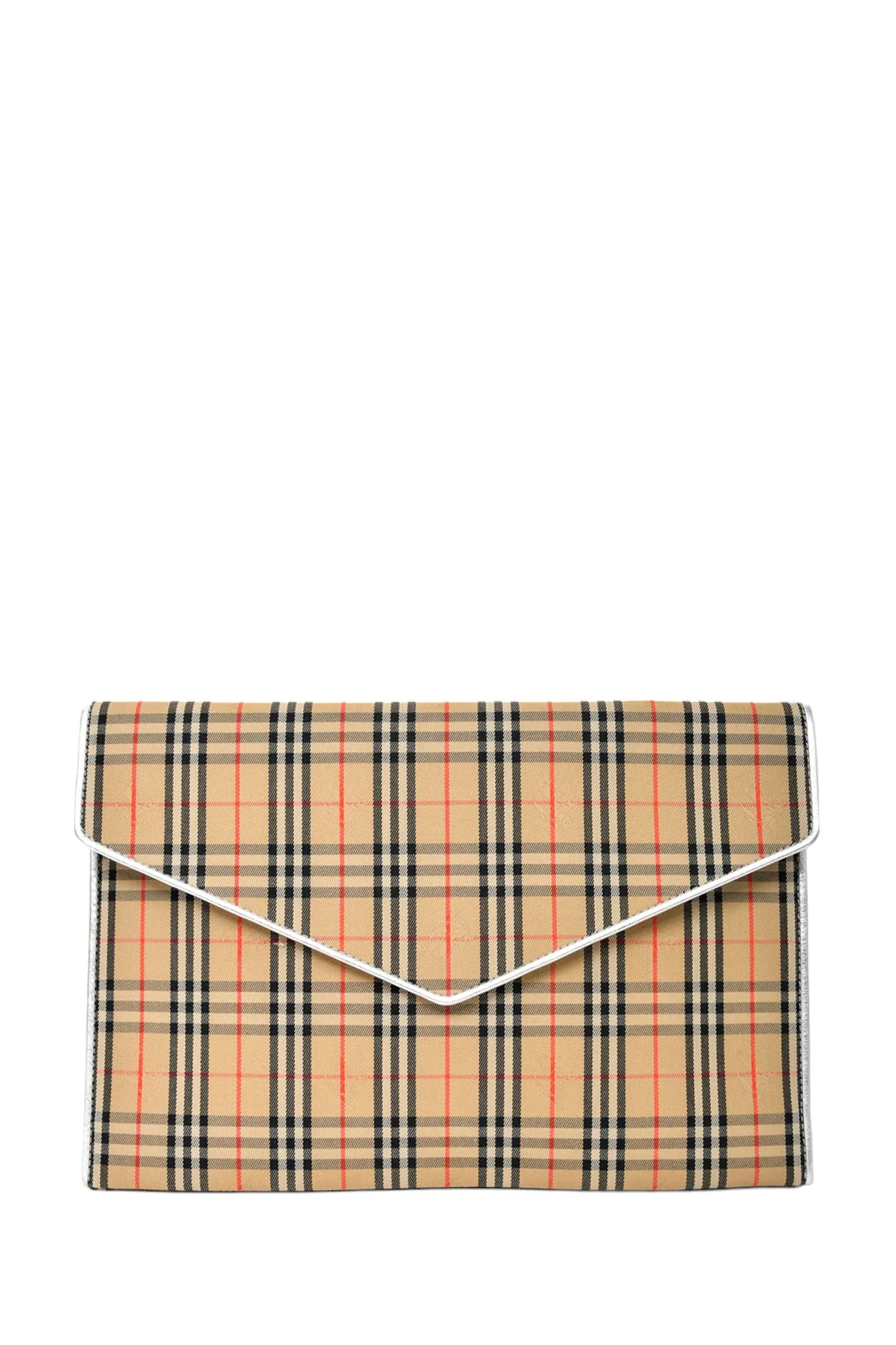 Burberry Envelope Pouch with Nova Check Canvas and Silver Trim