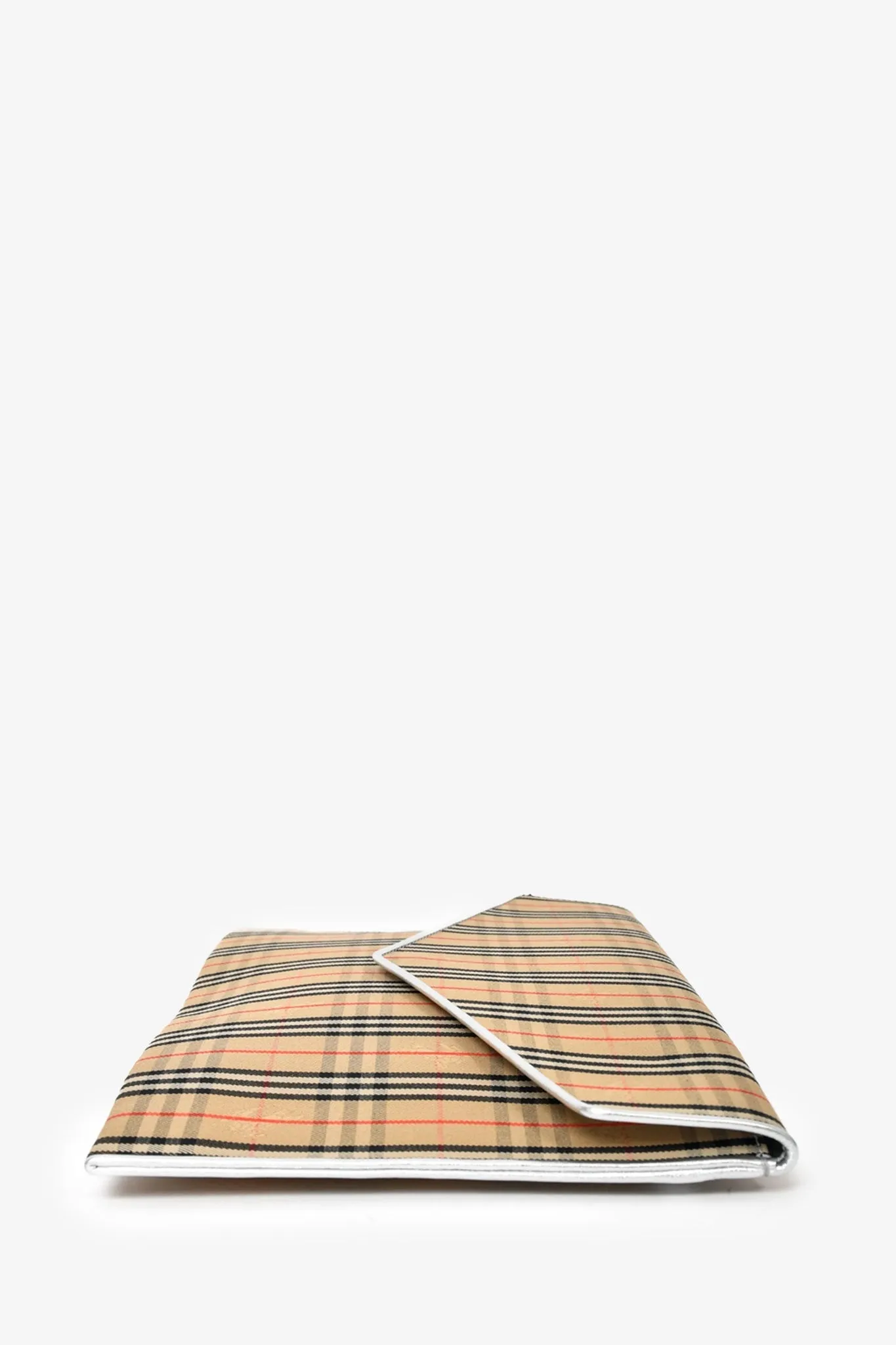 Burberry Envelope Pouch with Nova Check Canvas and Silver Trim