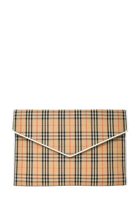 Burberry Envelope Pouch with Nova Check Canvas and Silver Trim