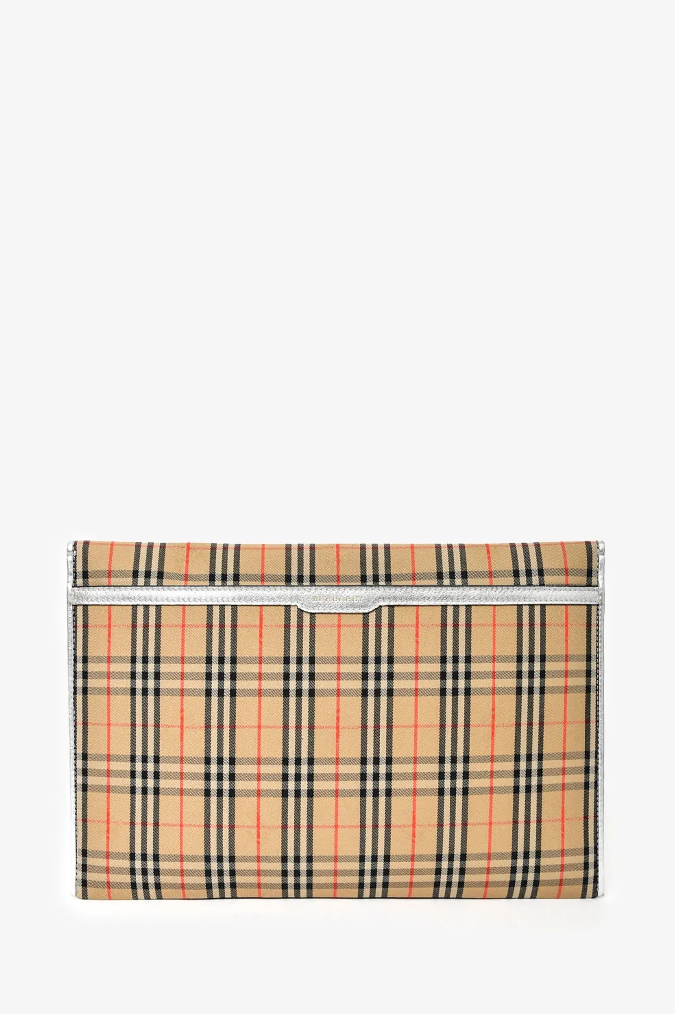 Burberry Envelope Pouch with Nova Check Canvas and Silver Trim