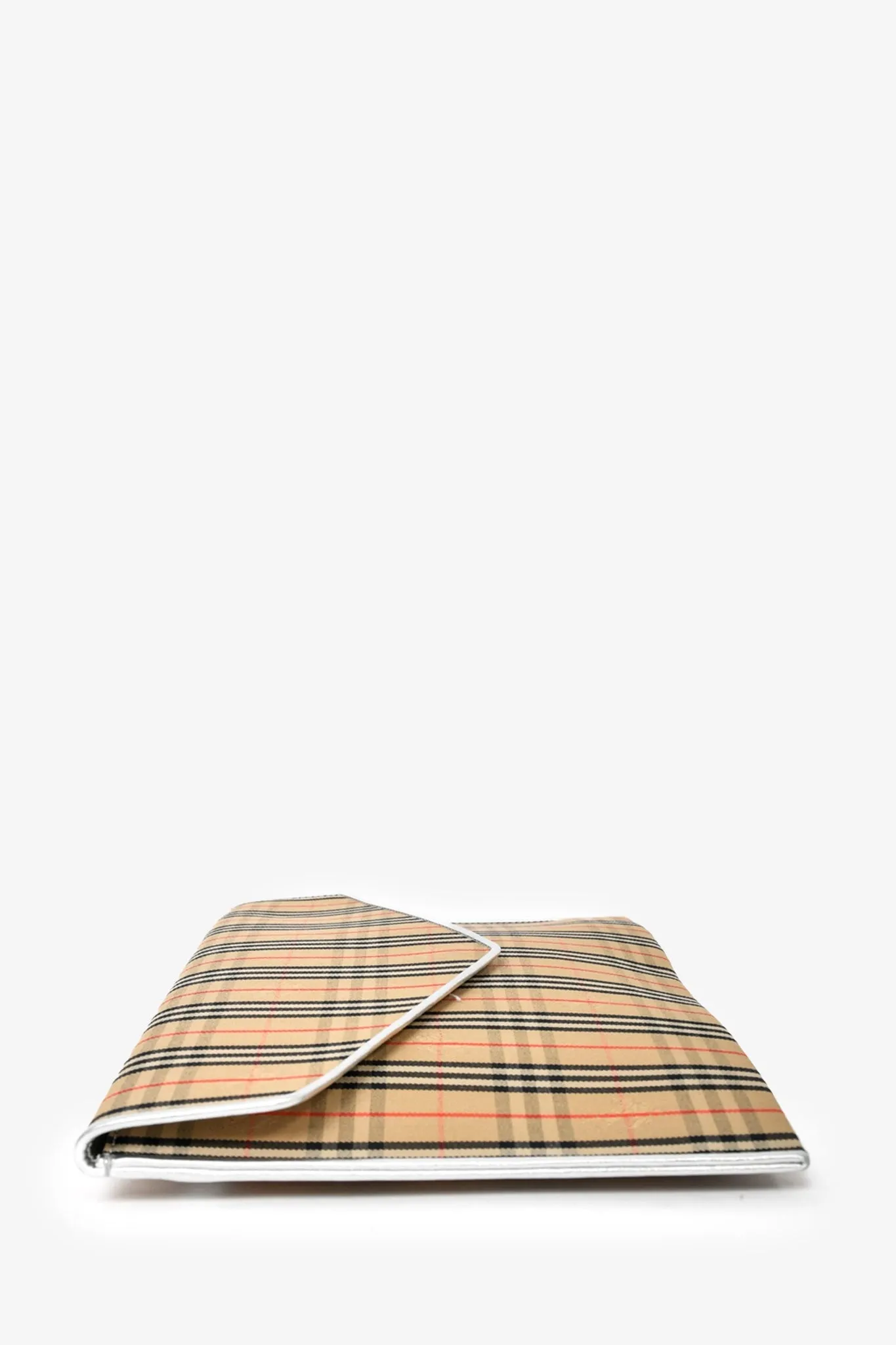 Burberry Envelope Pouch with Nova Check Canvas and Silver Trim