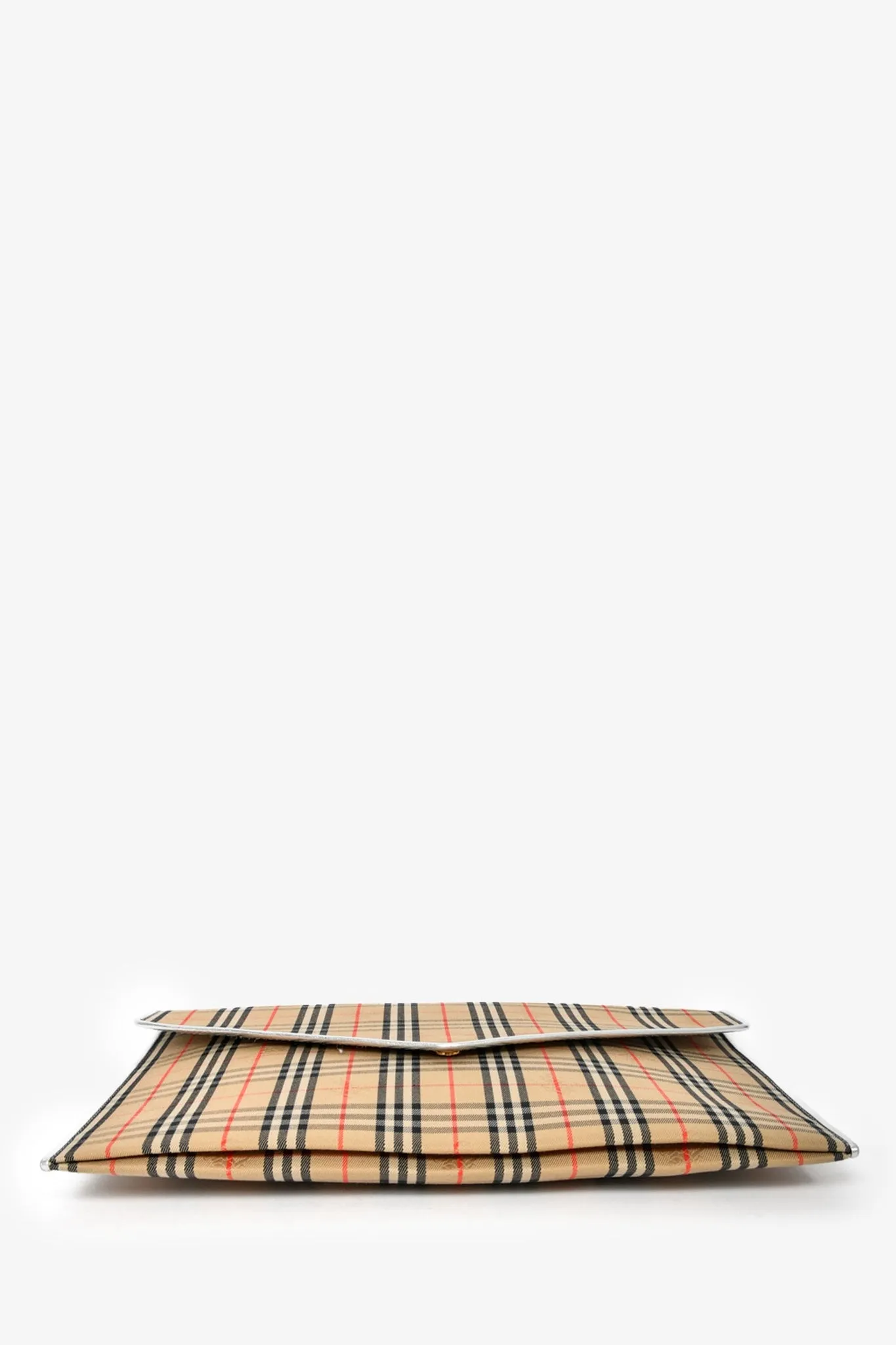 Burberry Envelope Pouch with Nova Check Canvas and Silver Trim