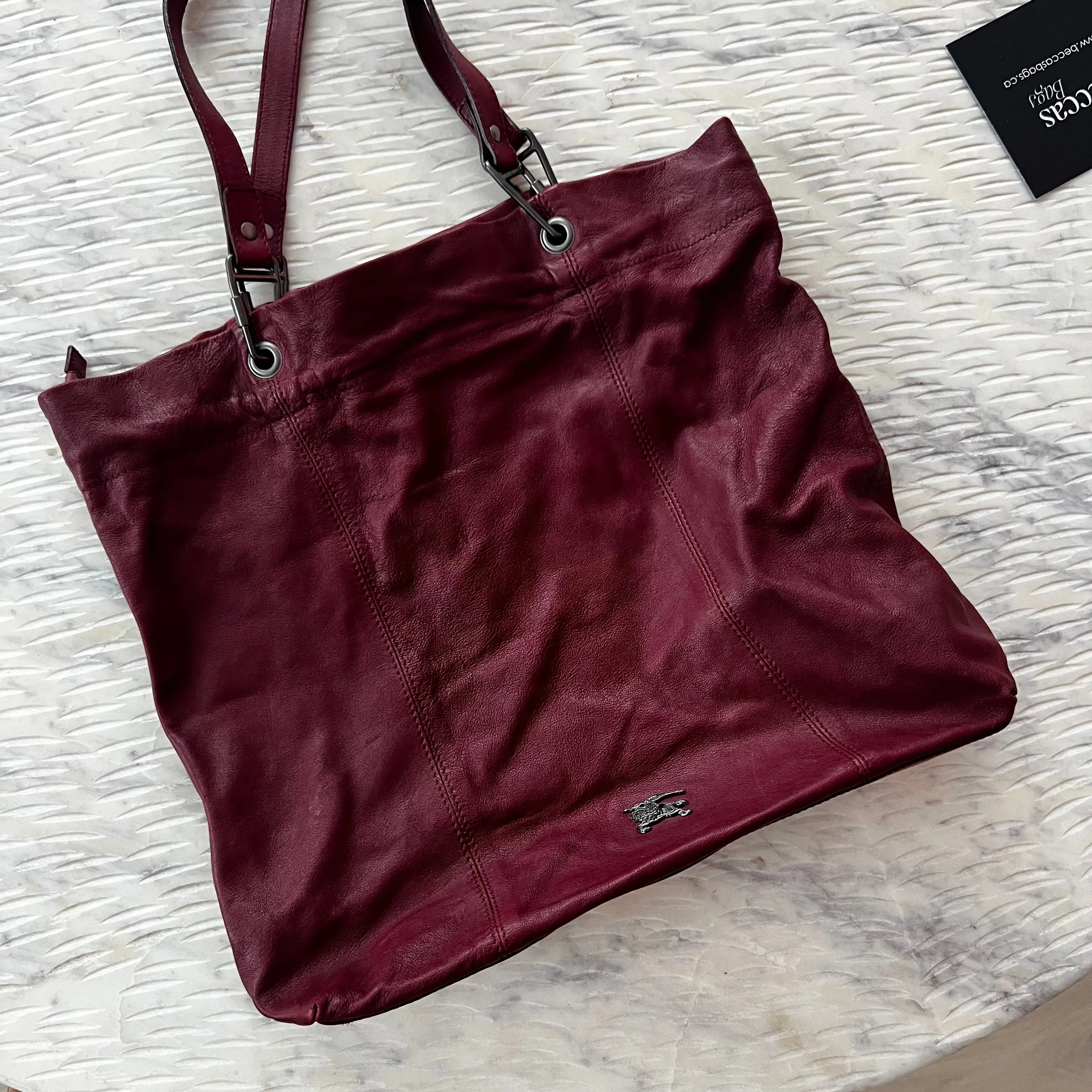 BURBERRY Red Calfskin Cinch Cord Shoulder Bag