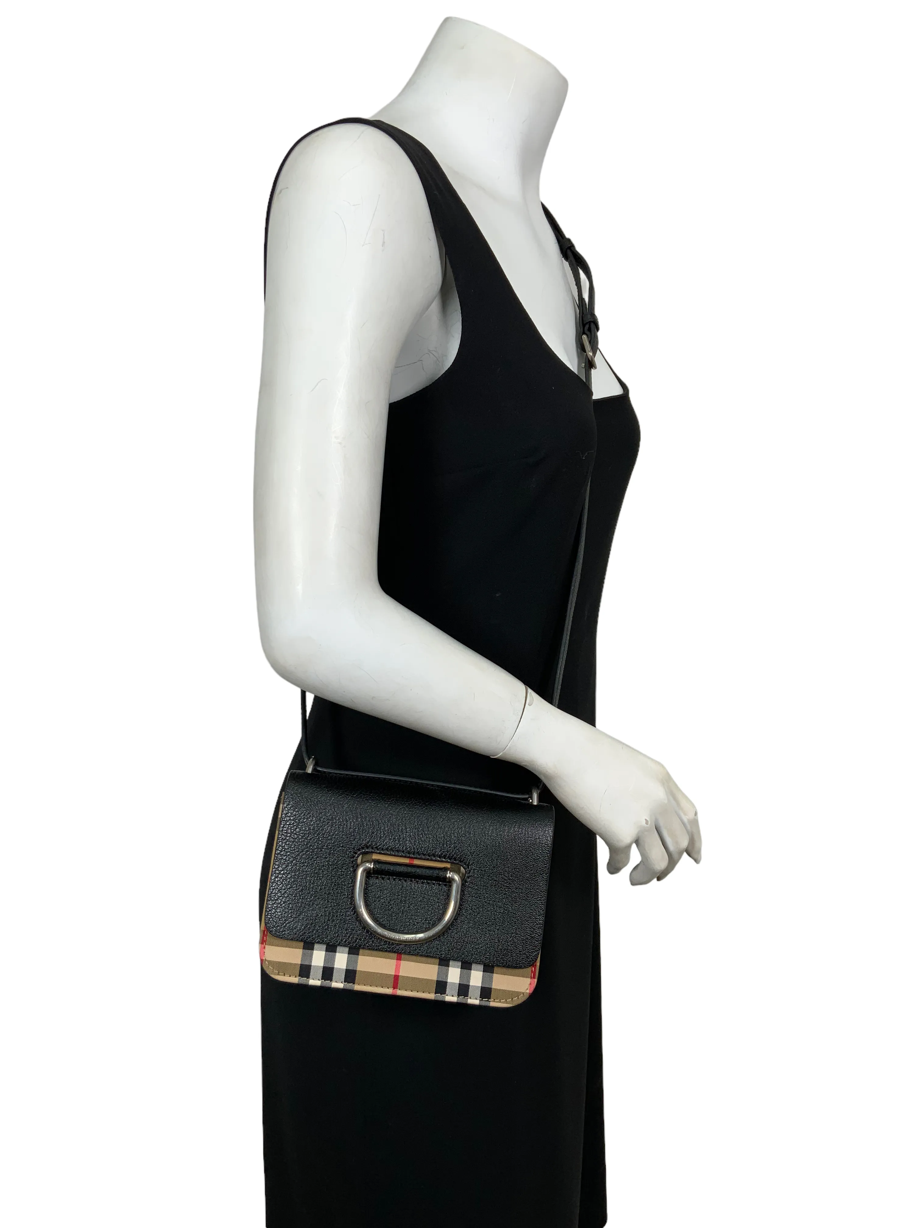 Burberry small checkered canvas and leather crossbody bag with D-ring