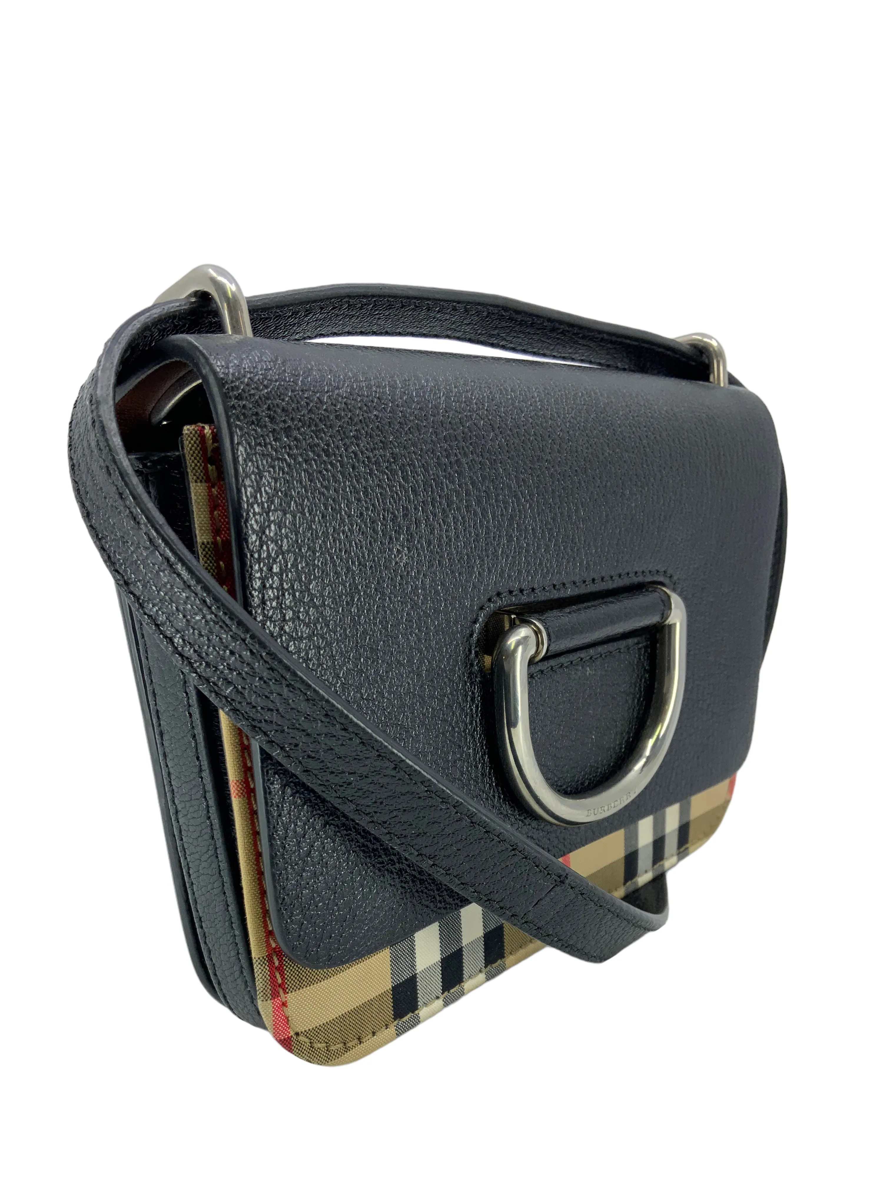 Burberry small checkered canvas and leather crossbody bag with D-ring