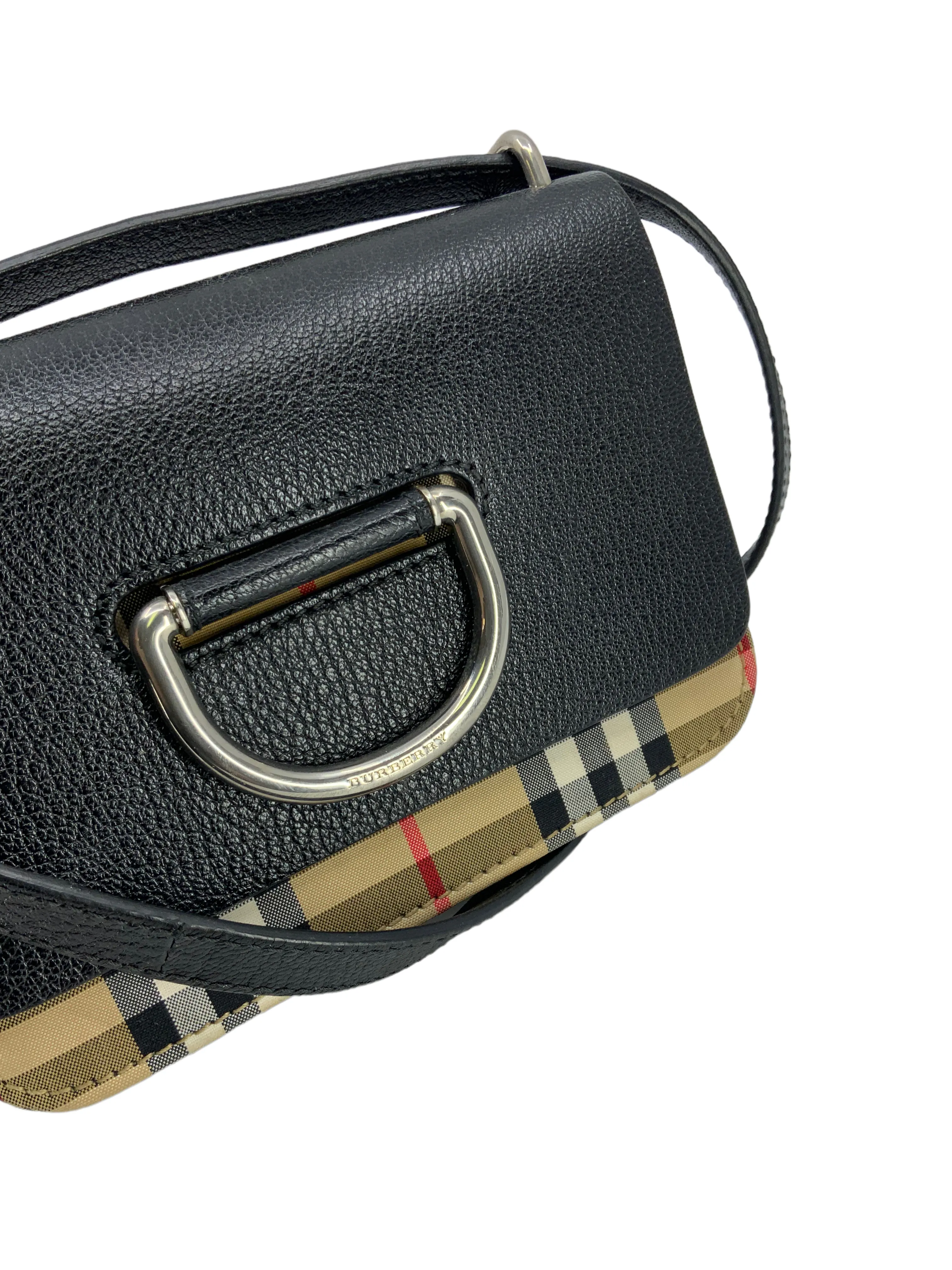 Burberry small checkered canvas and leather crossbody bag with D-ring