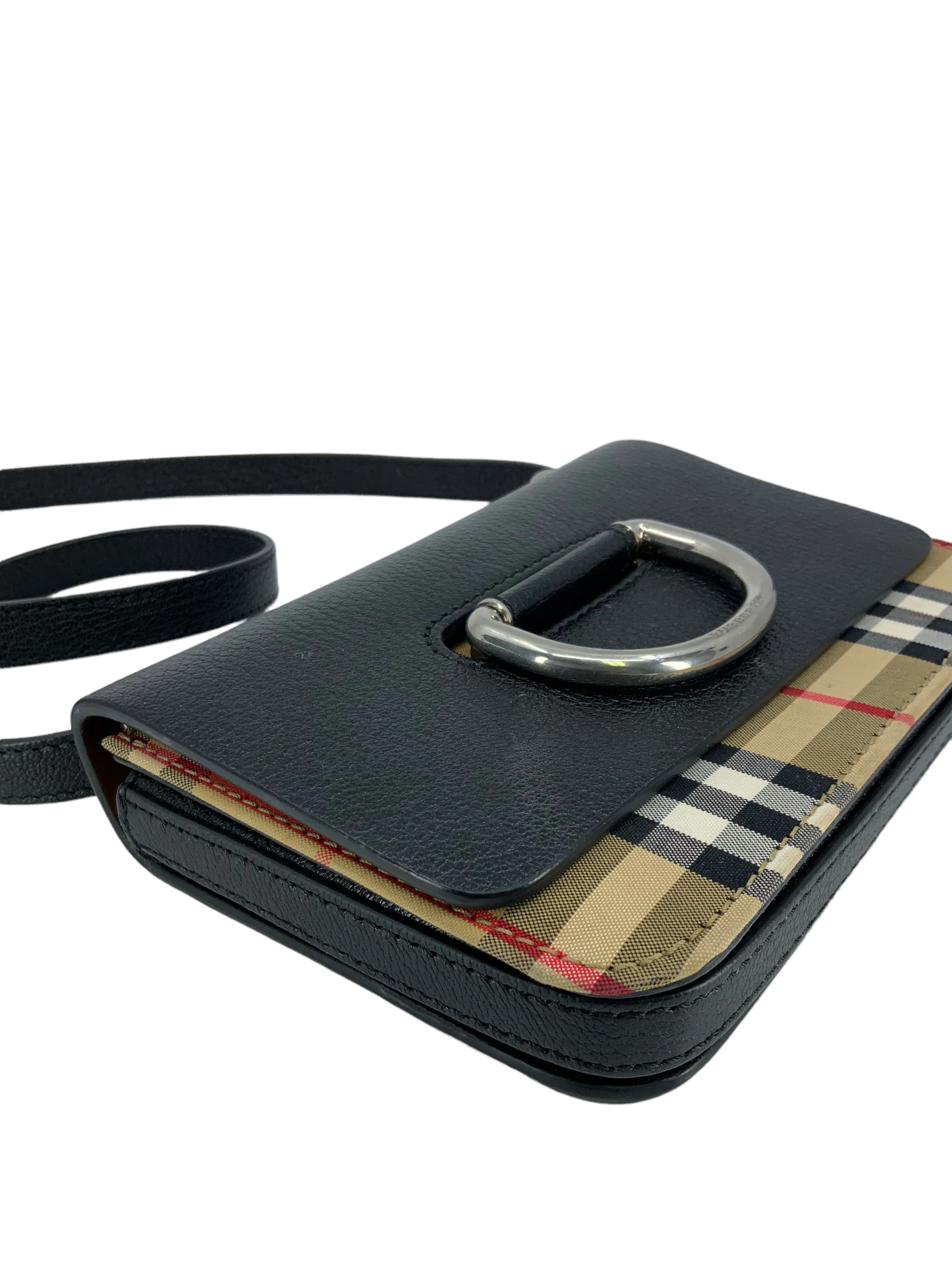 Burberry small checkered canvas and leather crossbody bag with D-ring