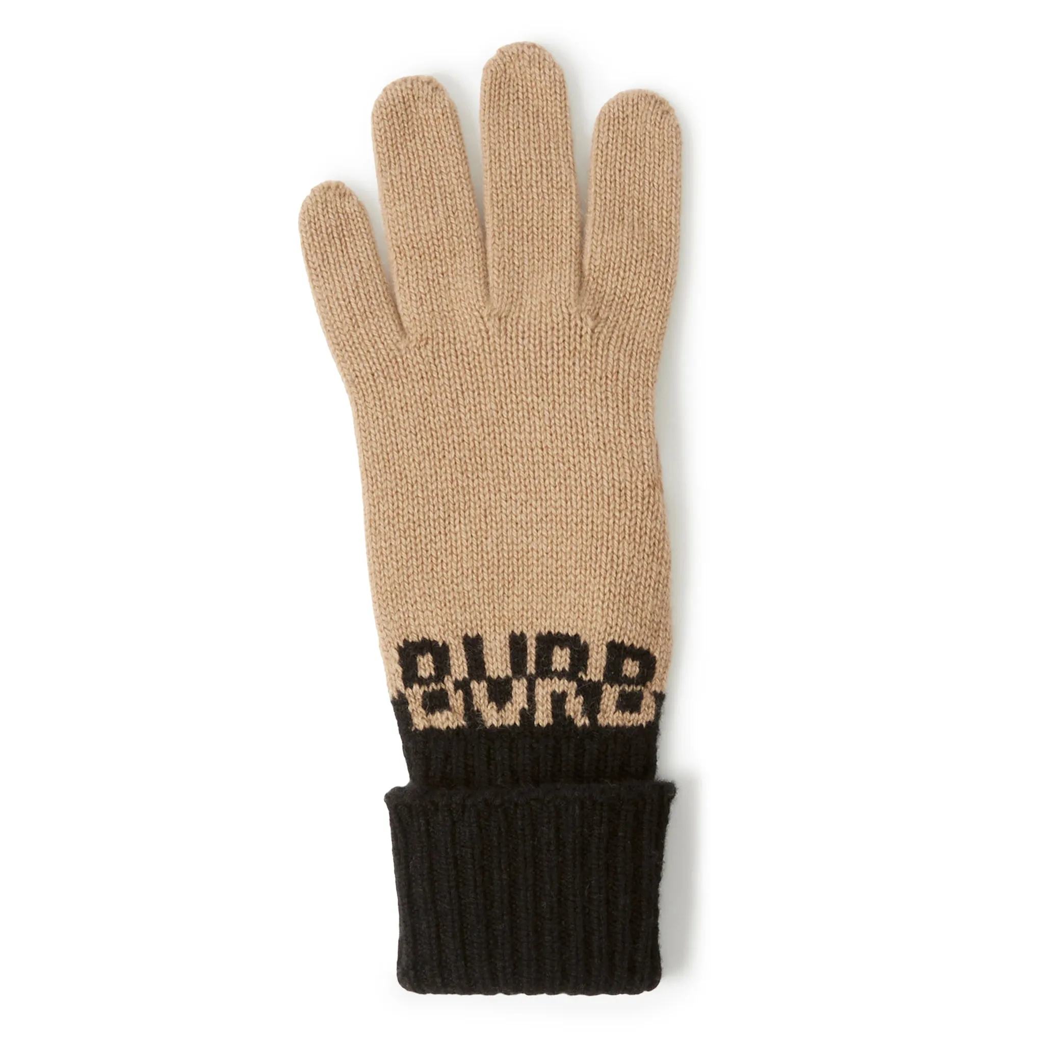 Burberry two-tone cashmere gloves with logo intarsia in beige and black.