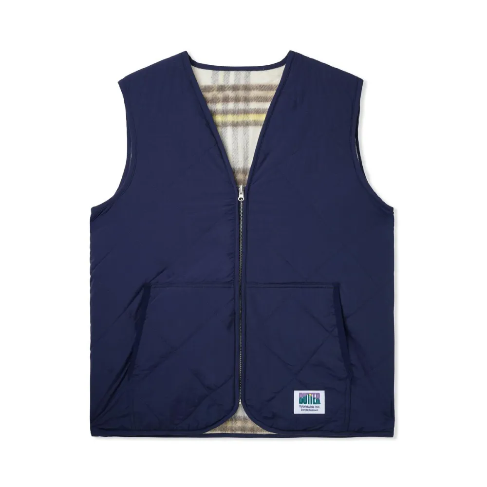 Butter Goods Plaid Vest - Navy/Wheat