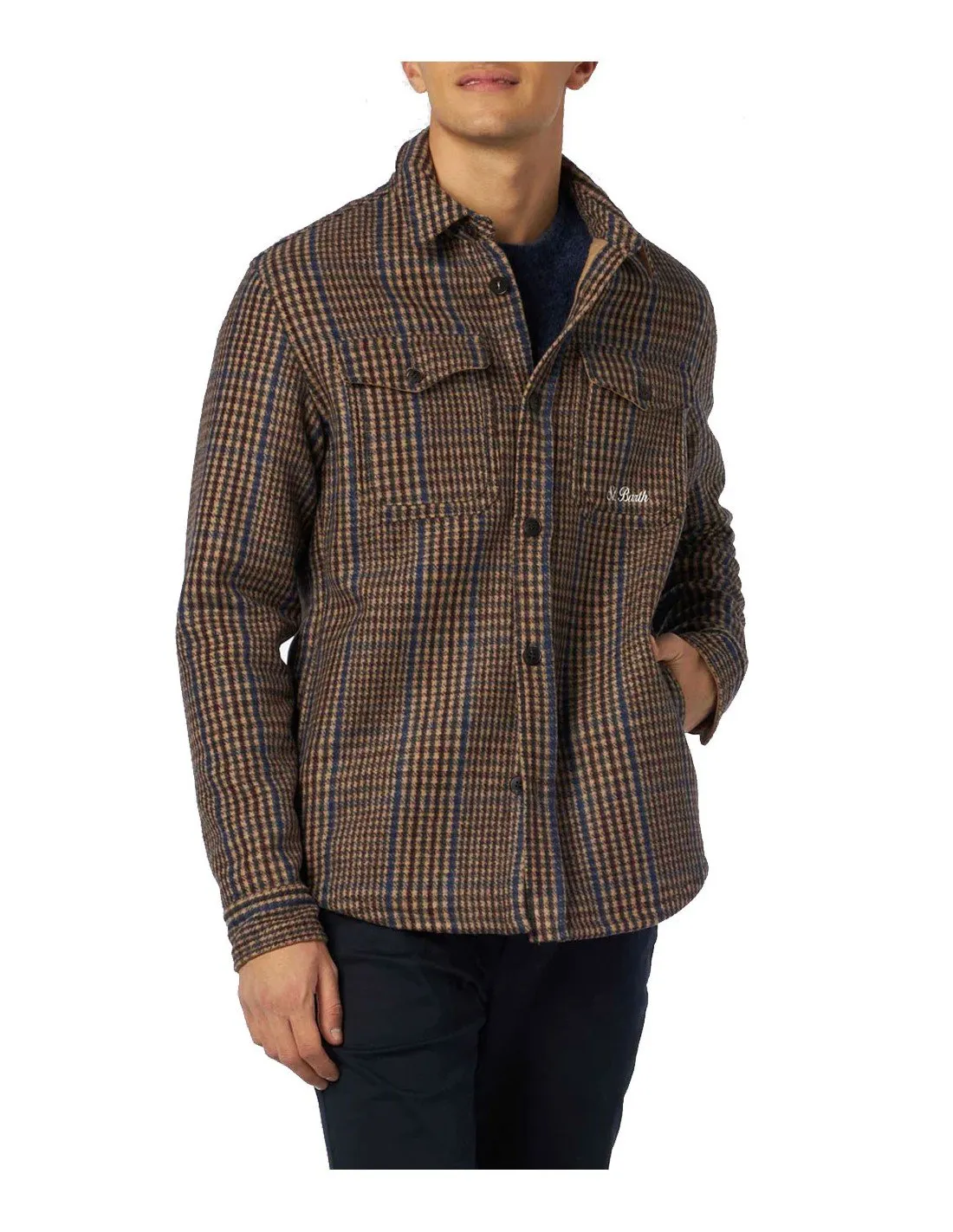 Camicia MC2 Saint Barth uomo Burton Principe di Galles beige