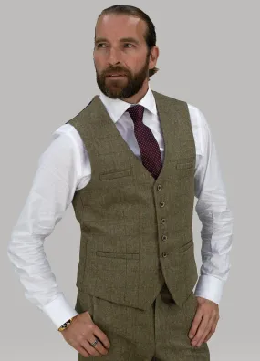 Cavani Gaston Sage Tweed Check Waistcoat