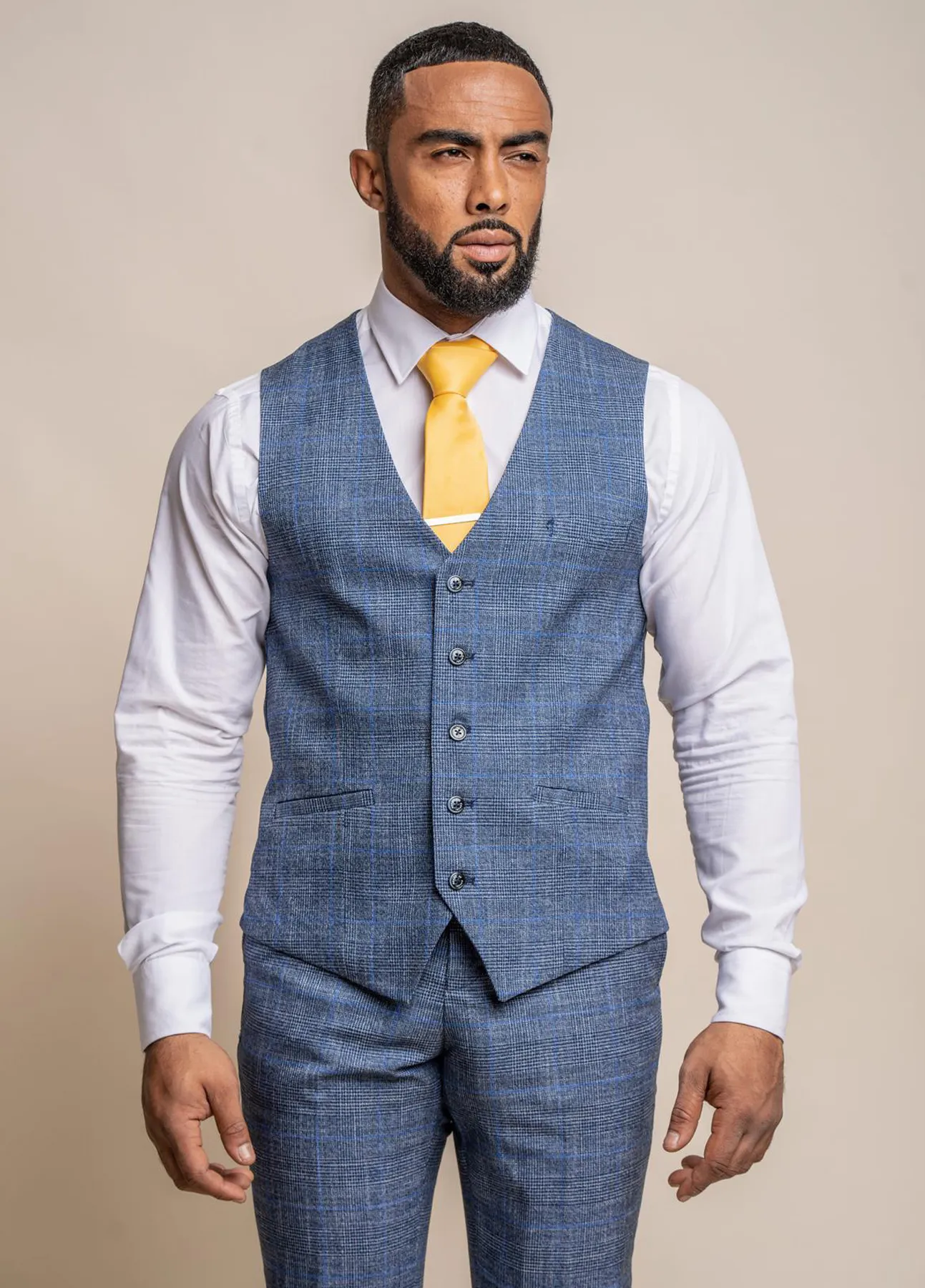 Cavani Phantom Blue Tweed Check Waistcoat