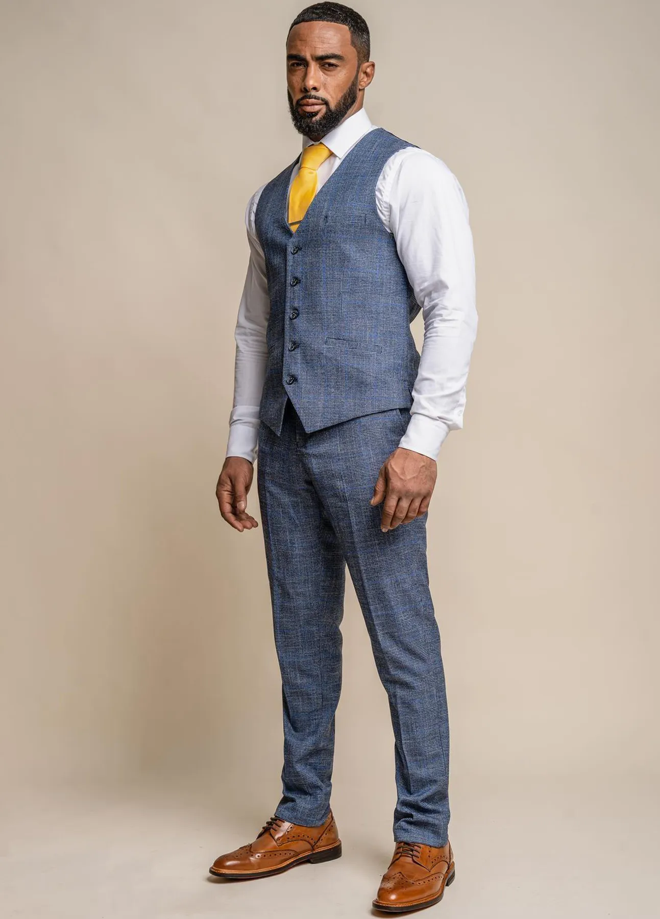 Cavani Phantom Blue Tweed Check Waistcoat