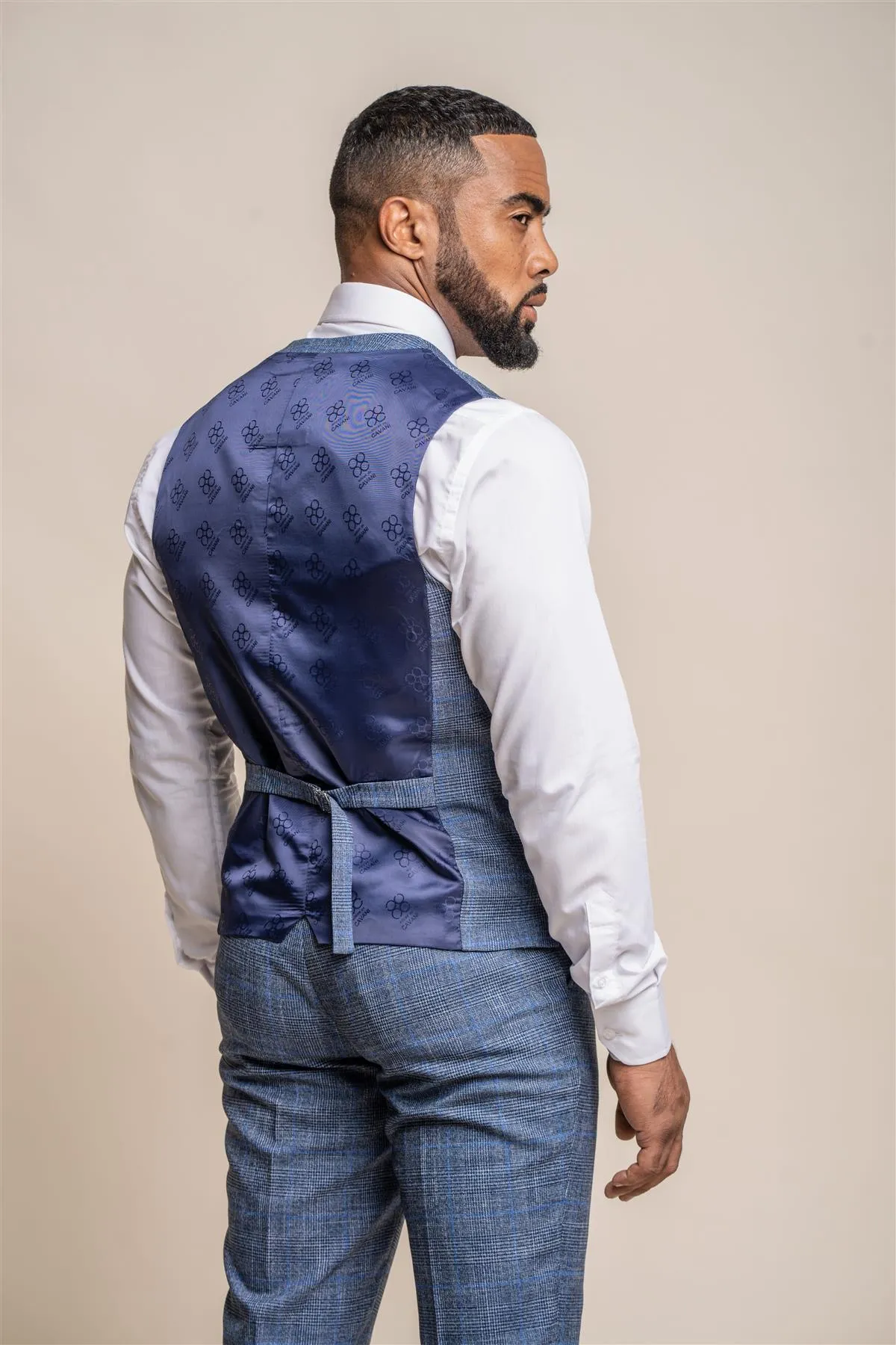 Cavani Phantom Blue Tweed Check Waistcoat