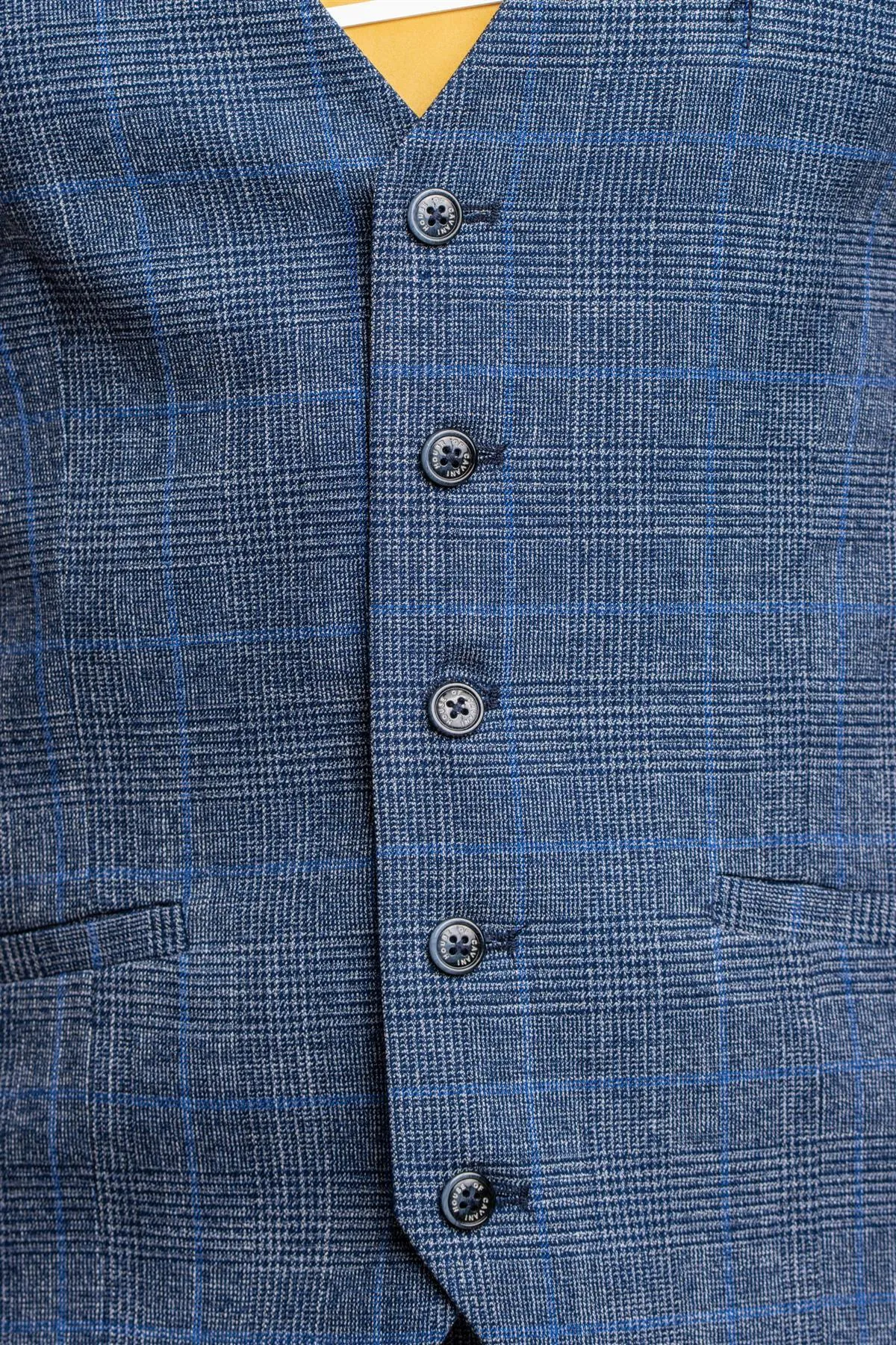 Cavani Phantom Blue Tweed Check Waistcoat